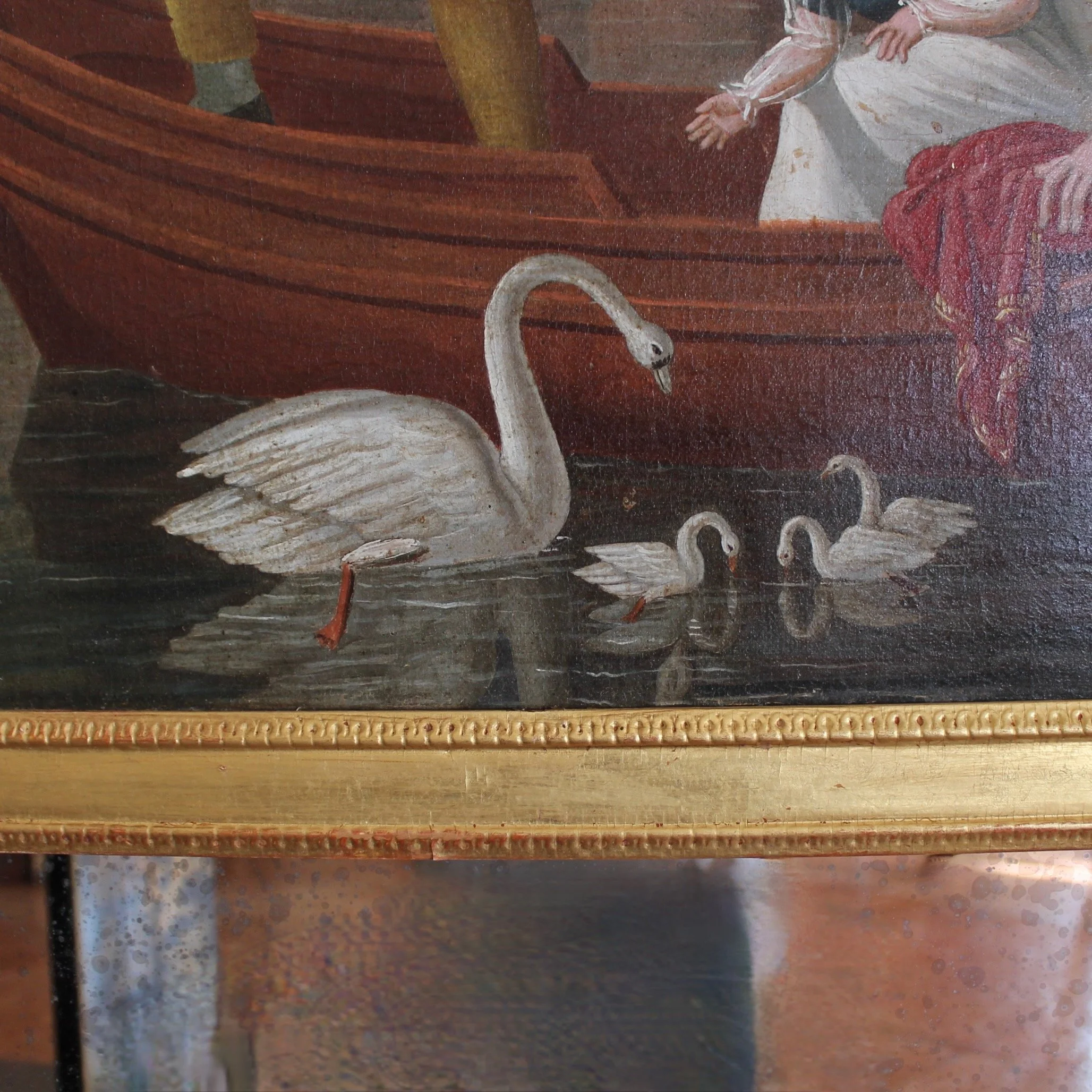 Continental-Trumeau-Gilt-Framed-Mirror-“Boating With Swans” -19th-Century (9)
