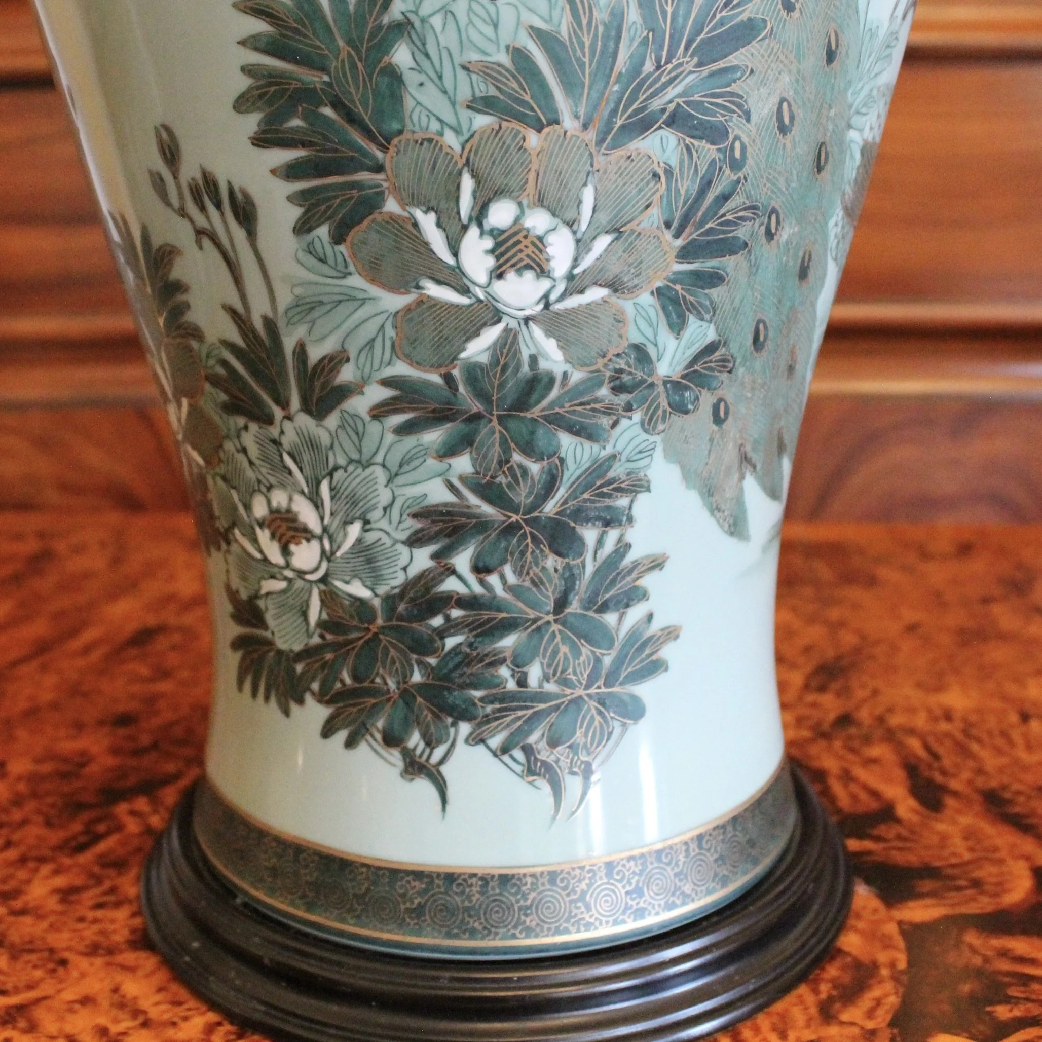 Japanese Satsuma celadon Peacock Lamp