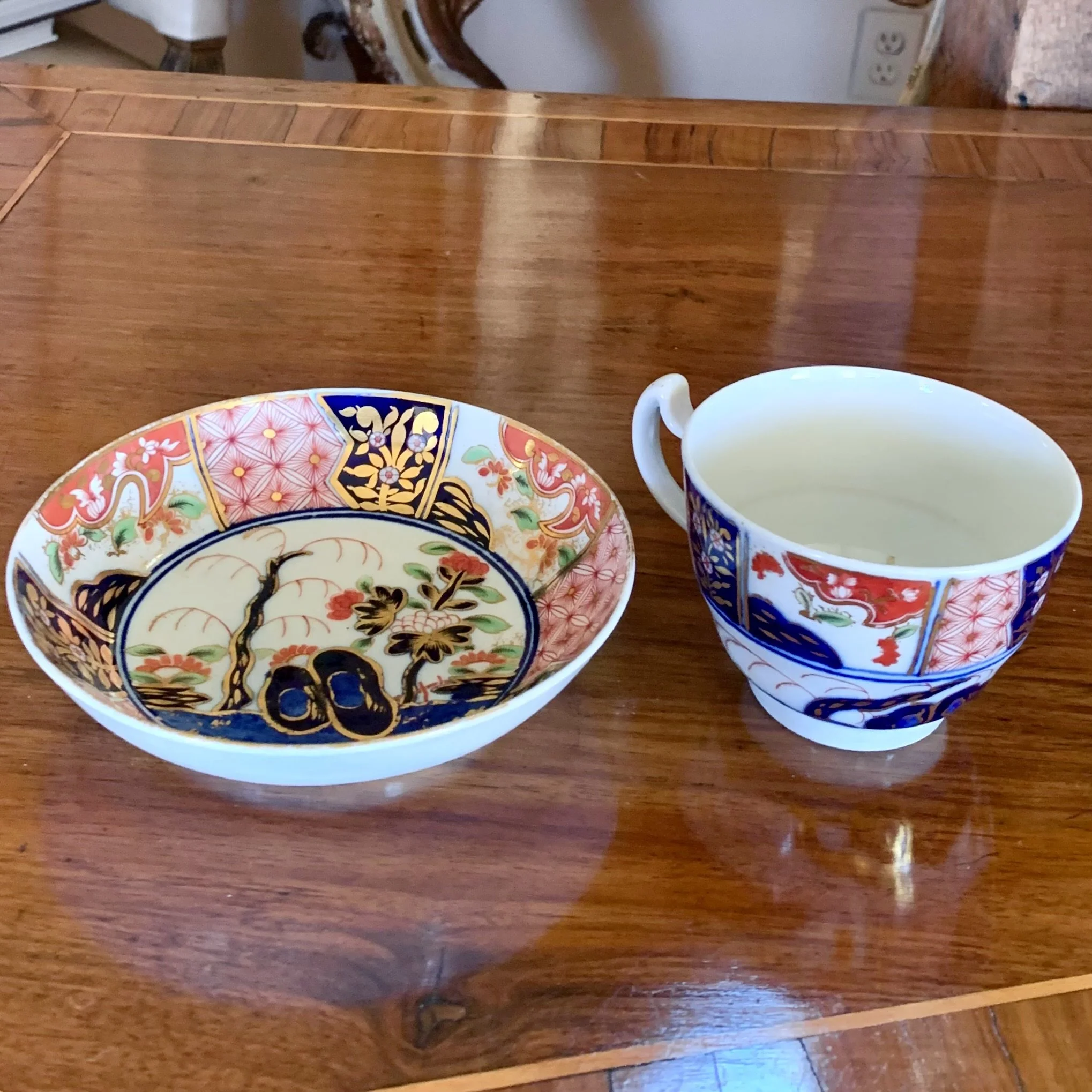 “Rock and Tree” Money Pattern Pattern English Imari Porcelain Tea Cup and Saucer