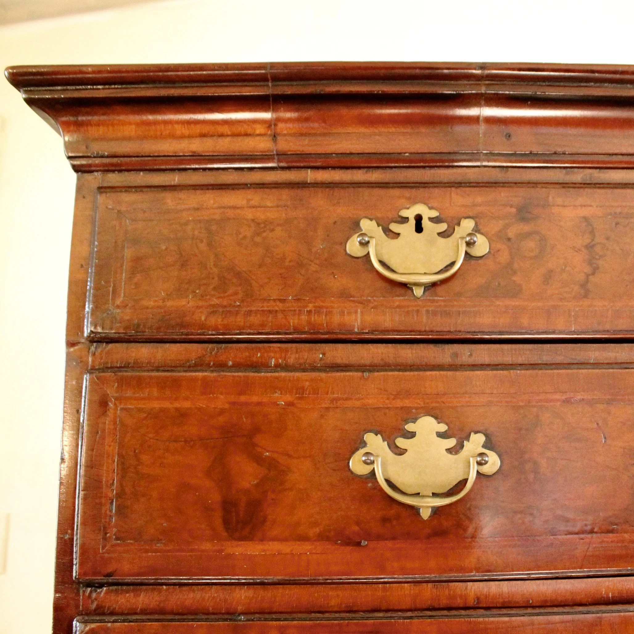 Georgian English Burl Walnut Highboy Chest on Stand