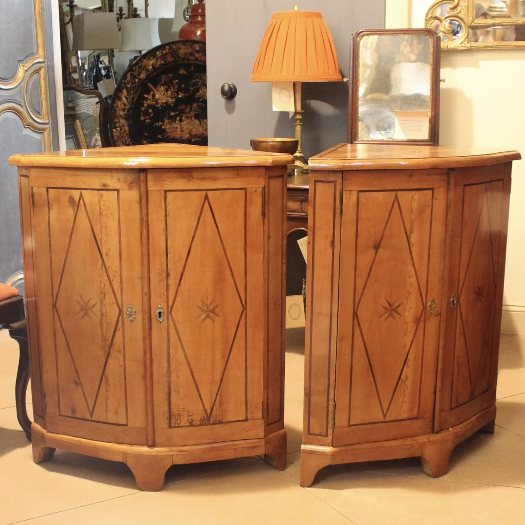 Pair of Directoire Biedermeier Corner Cabinets