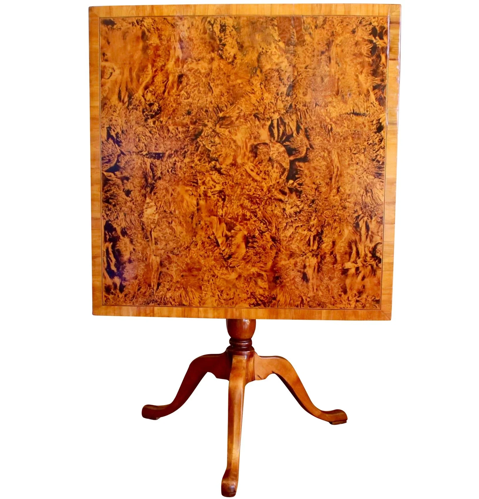 Swedish Alder Root Burl Wood Square Tilt Top Table, Late 18th/Early 19th Century