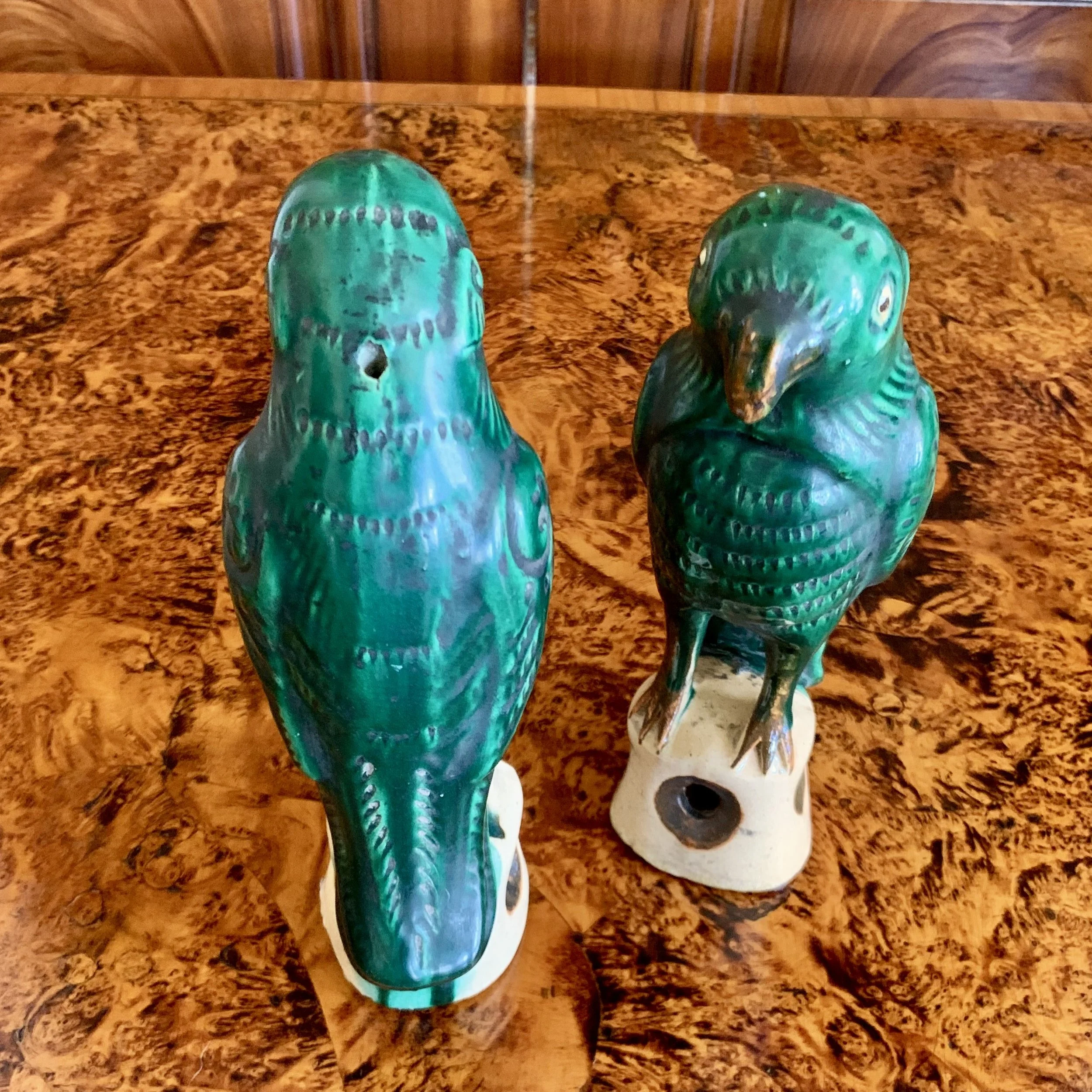 Pair  Antique Sancai Glazed Chinese Export Parrots
