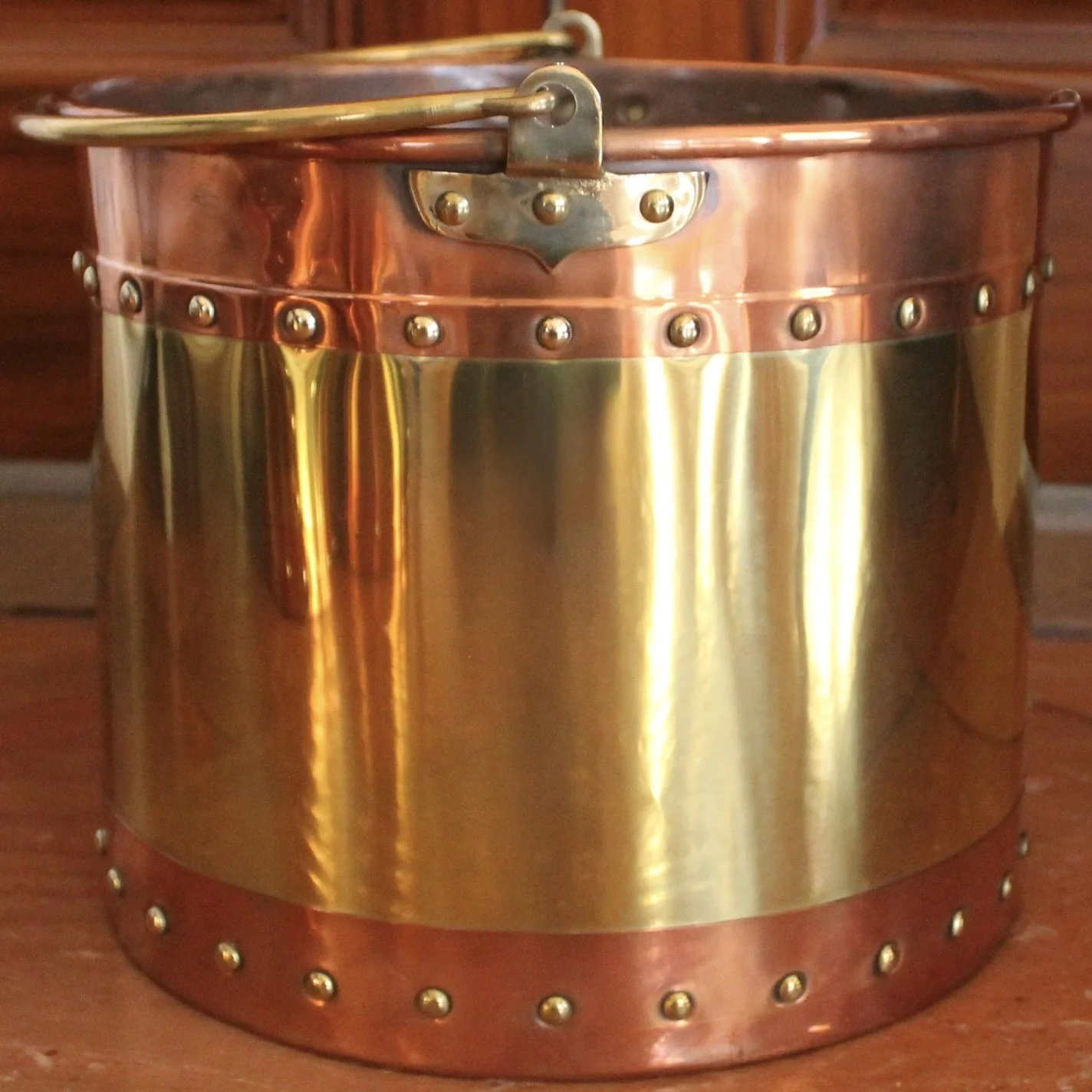 Large Copper and Brass Studded Kindling Bucket