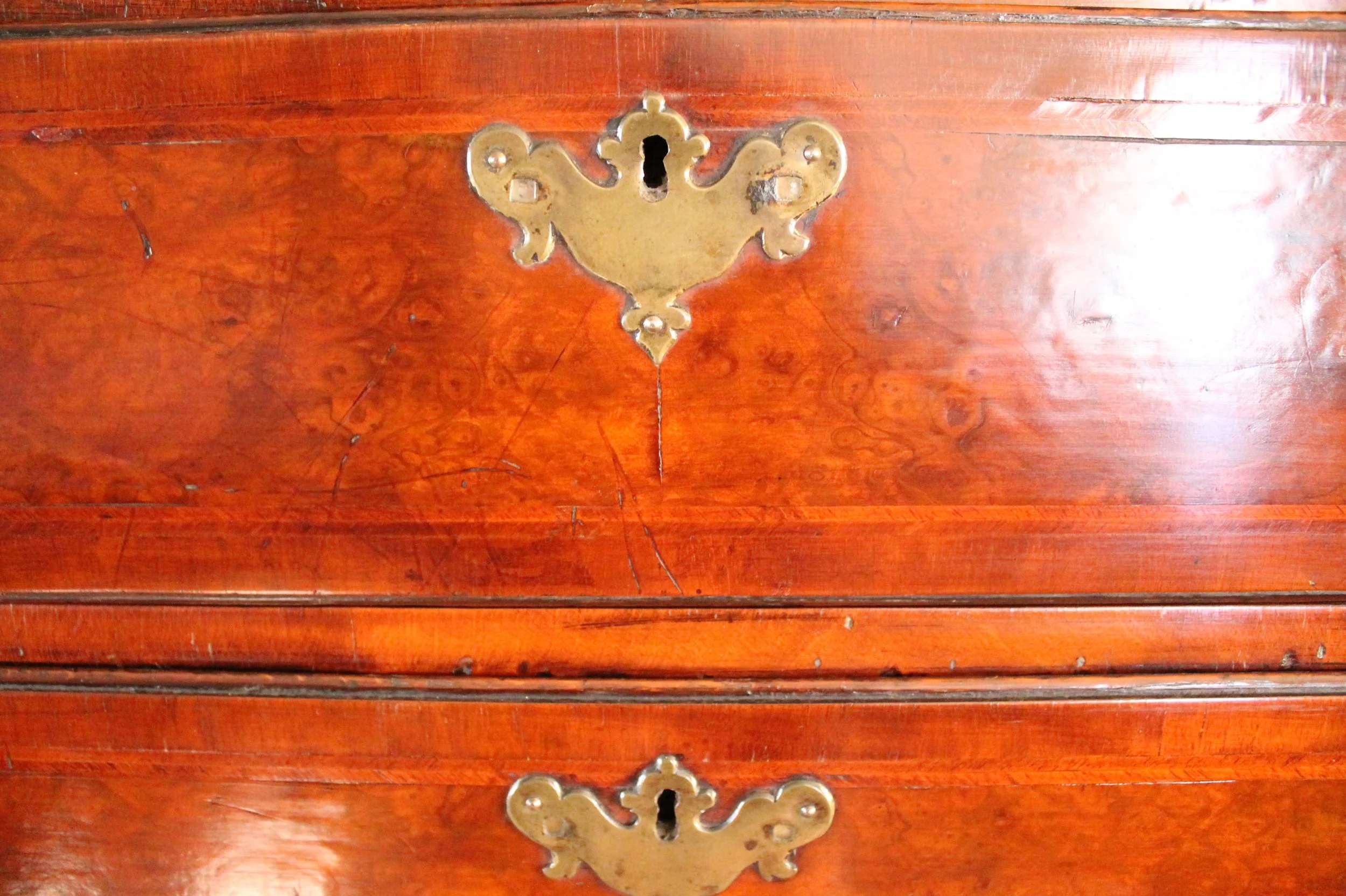 Georgian English Burl Walnut Highboy Chest on Stand