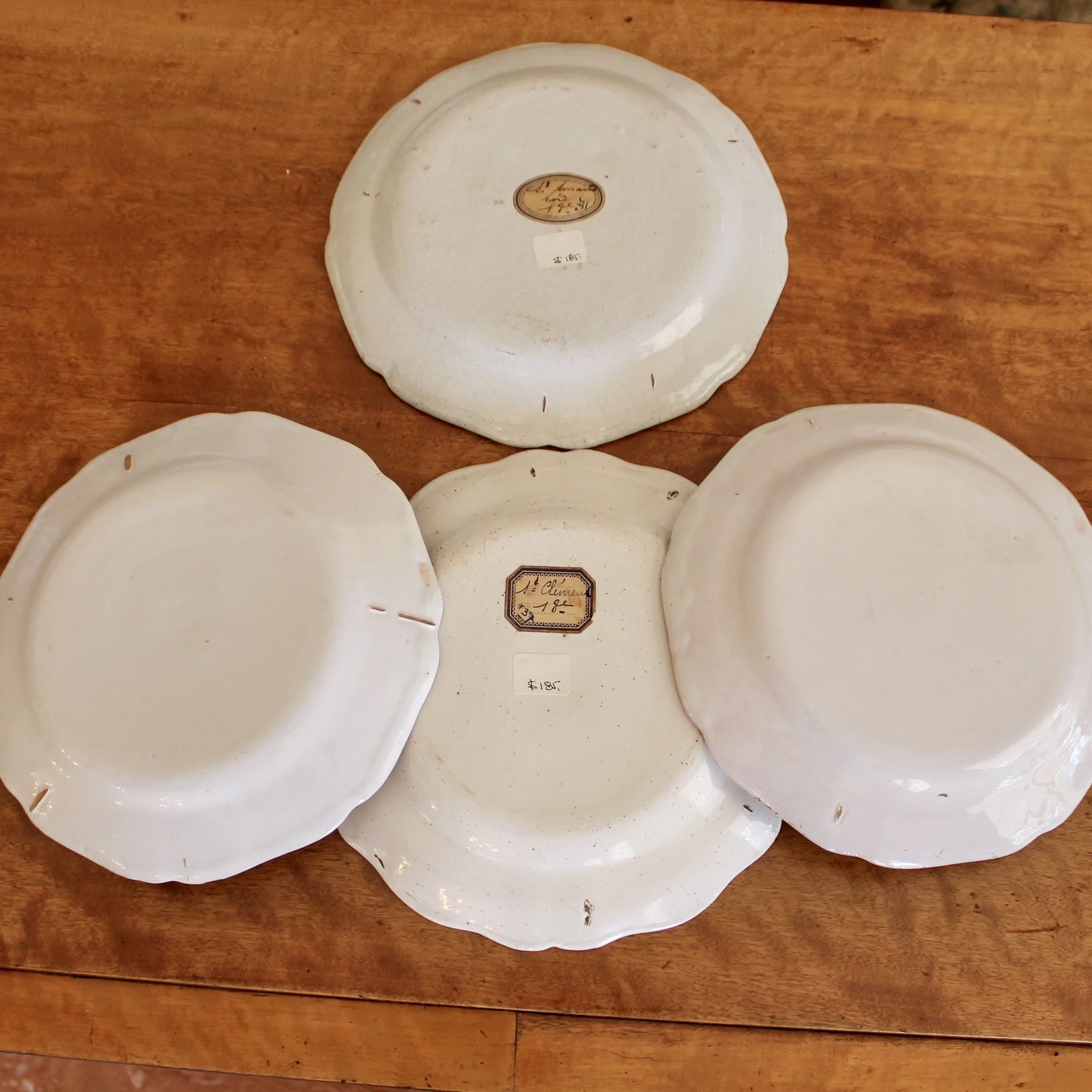 Antique French Faience Plates, Pink Floral