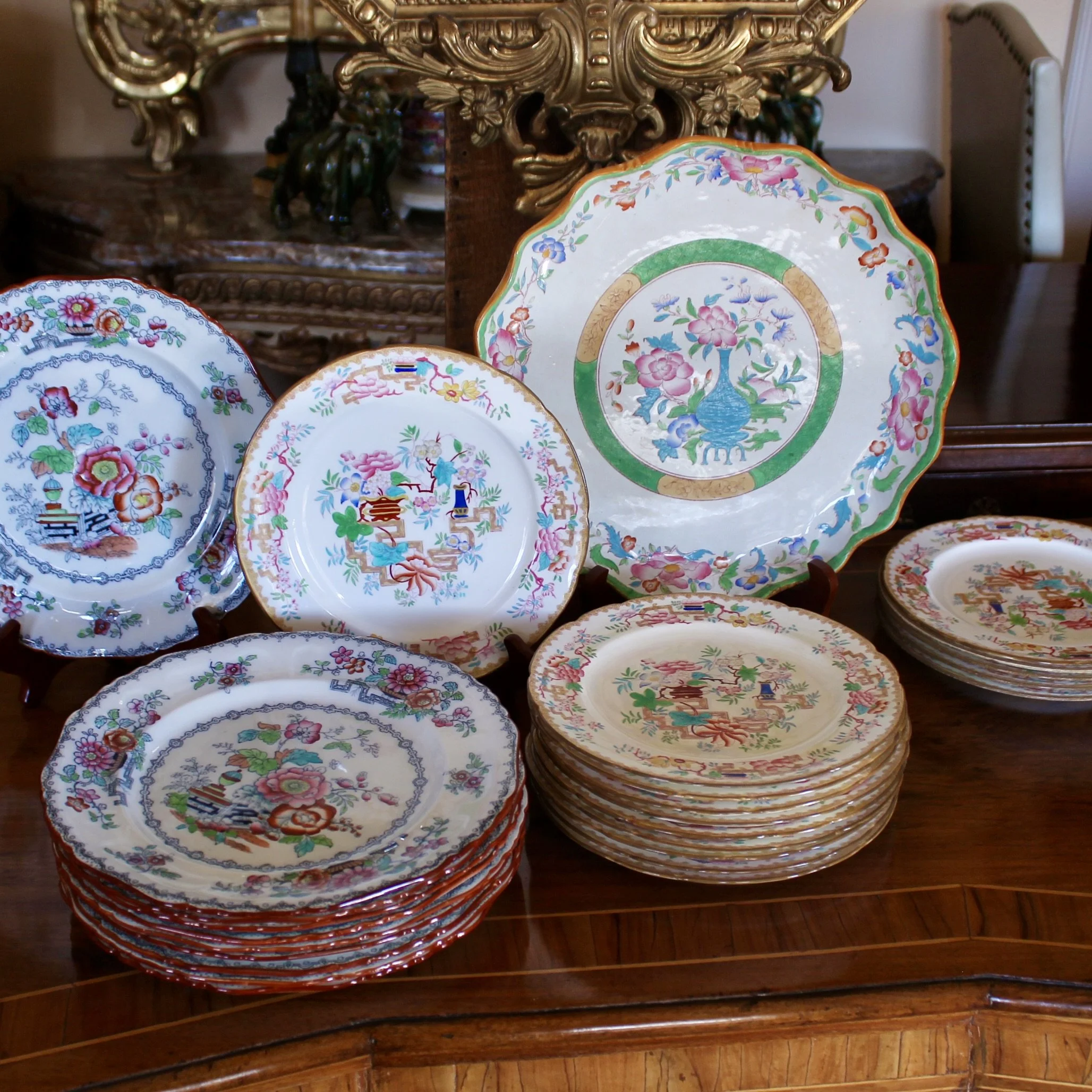 antique English ironstone China dinner set, Minton, Cauldon Ashworth