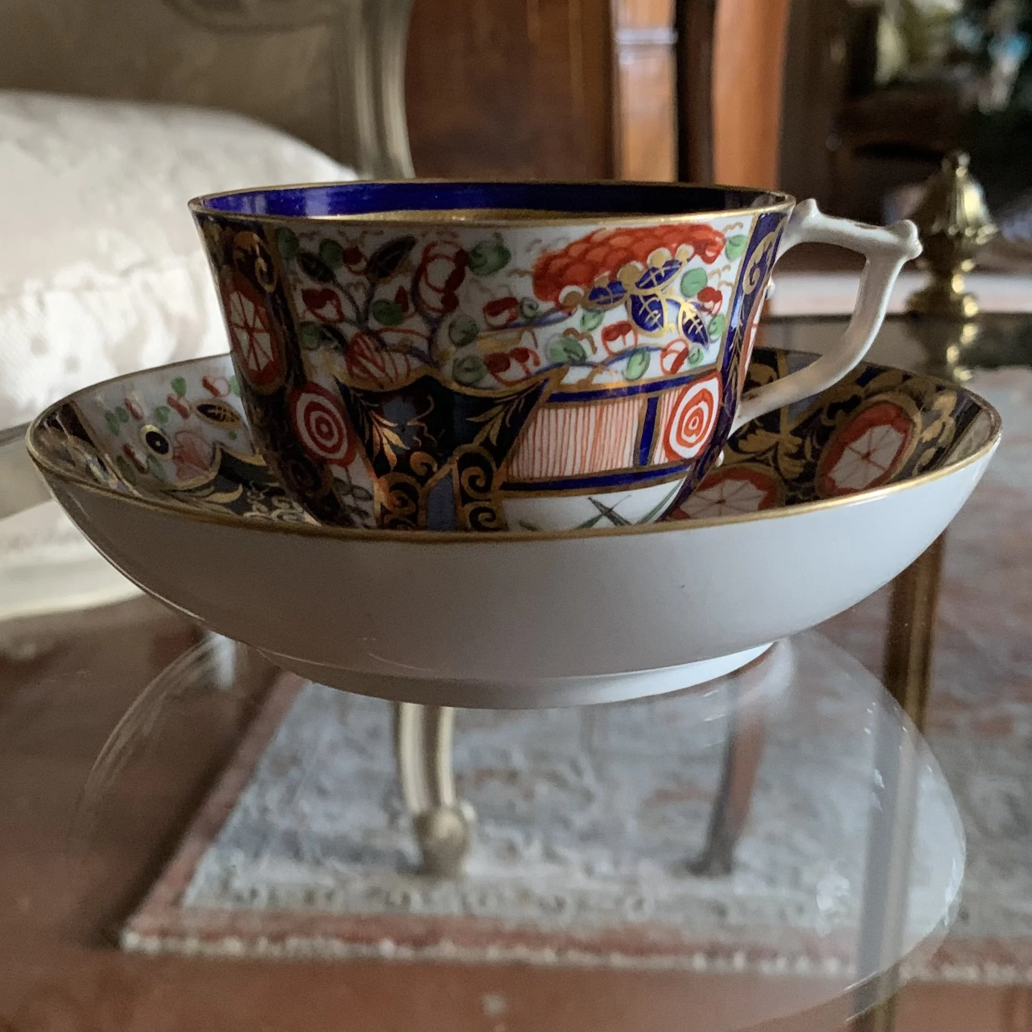 Derby Early 19th Century Gilt Imari Porcelain Cup and Saucer