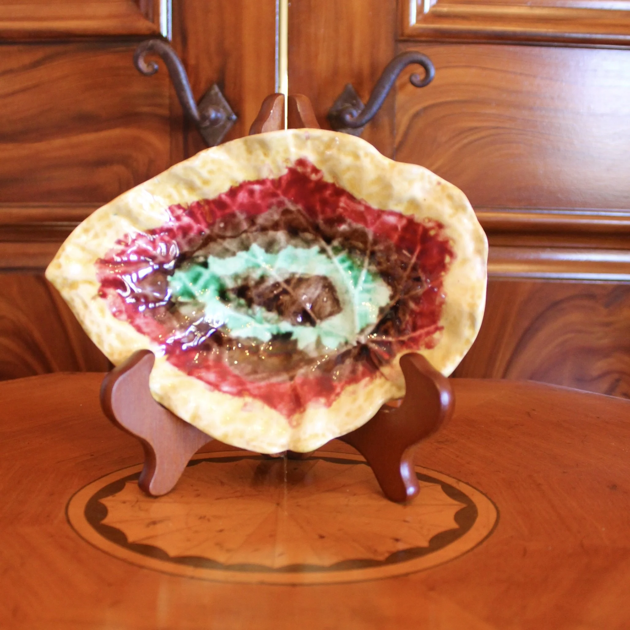 English Begonia Leaf Majolica - Compote and Dish