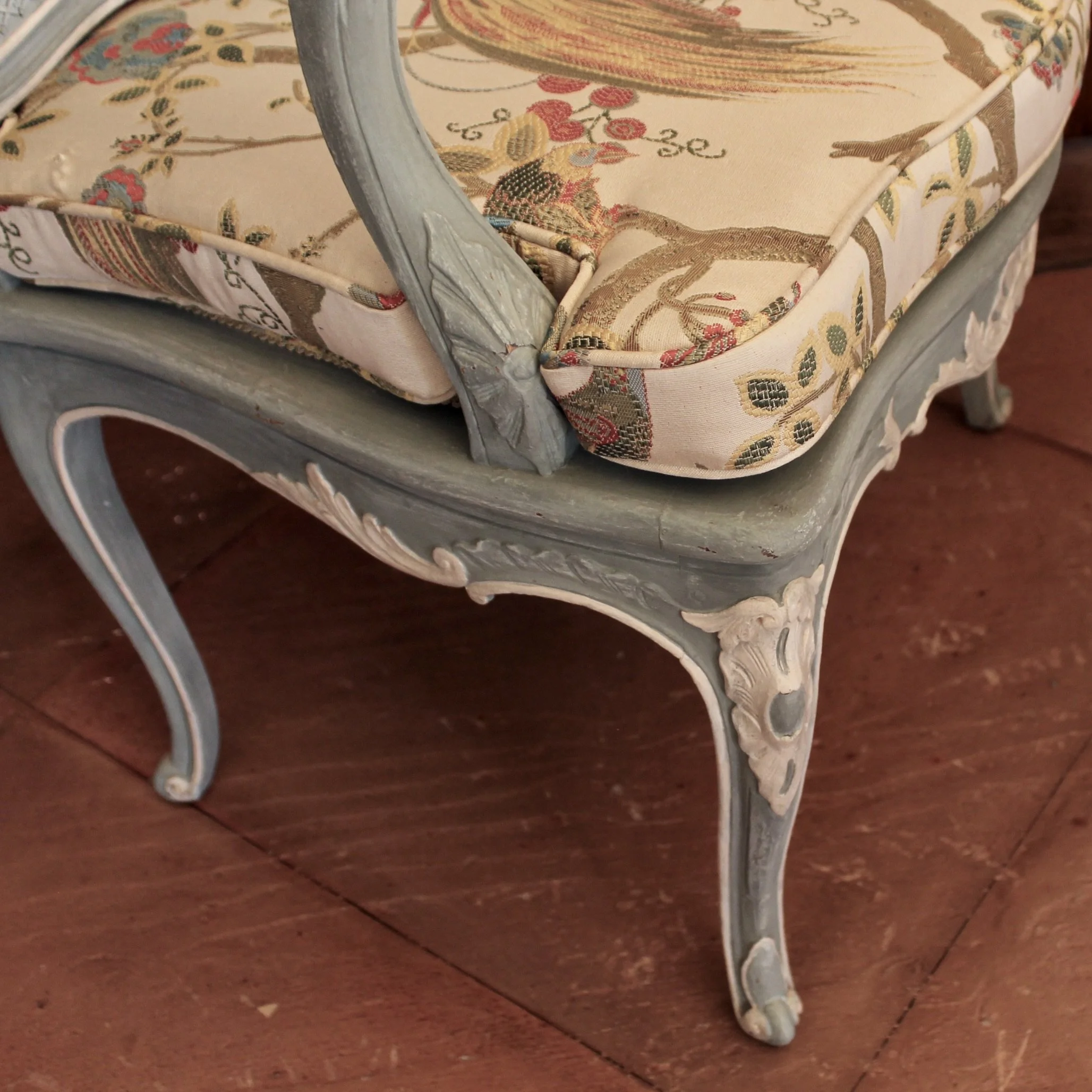 Pair of French Provincial Armchairs in Blue Painted Finish