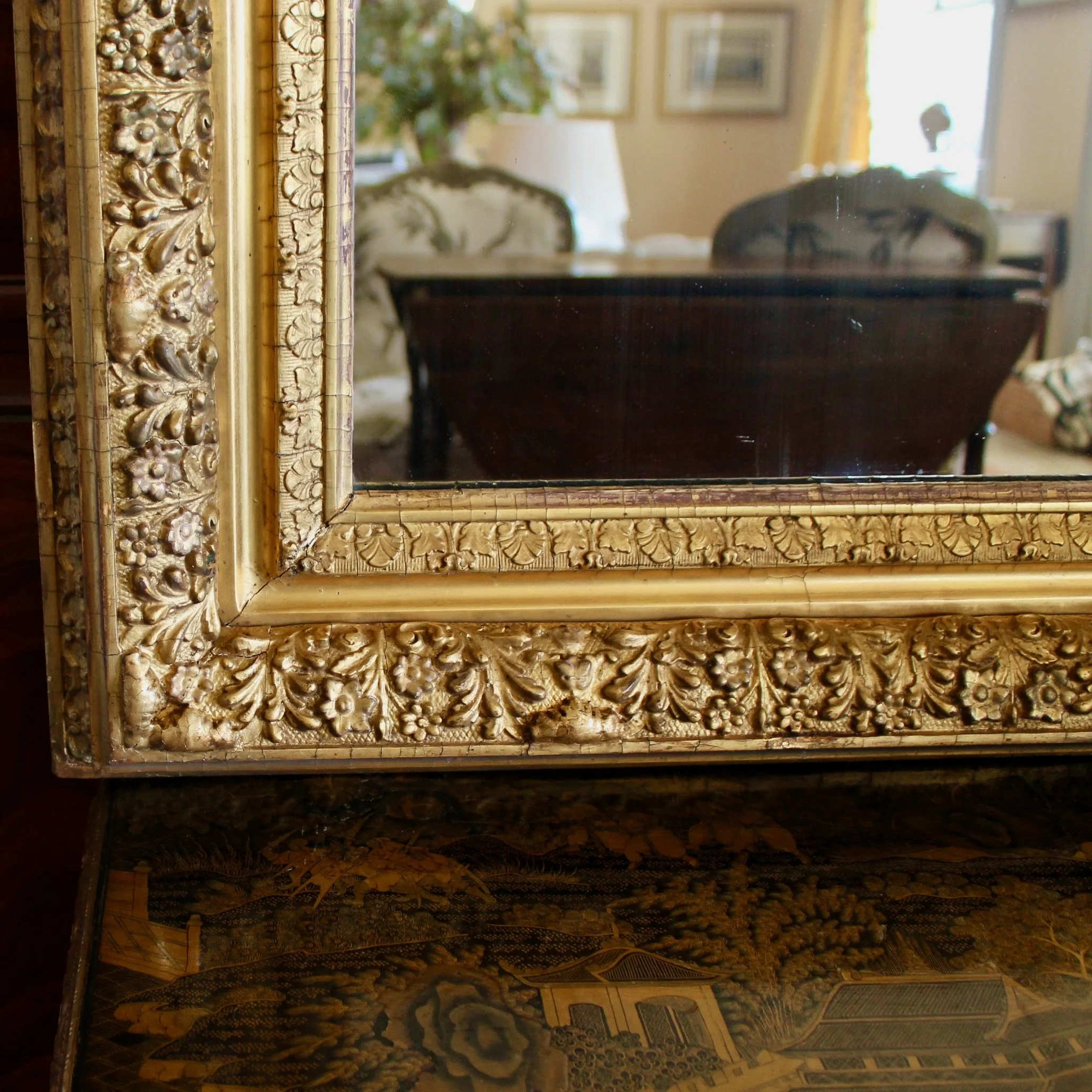 Antique English Gilt Wood Rectangular Mirror (5)