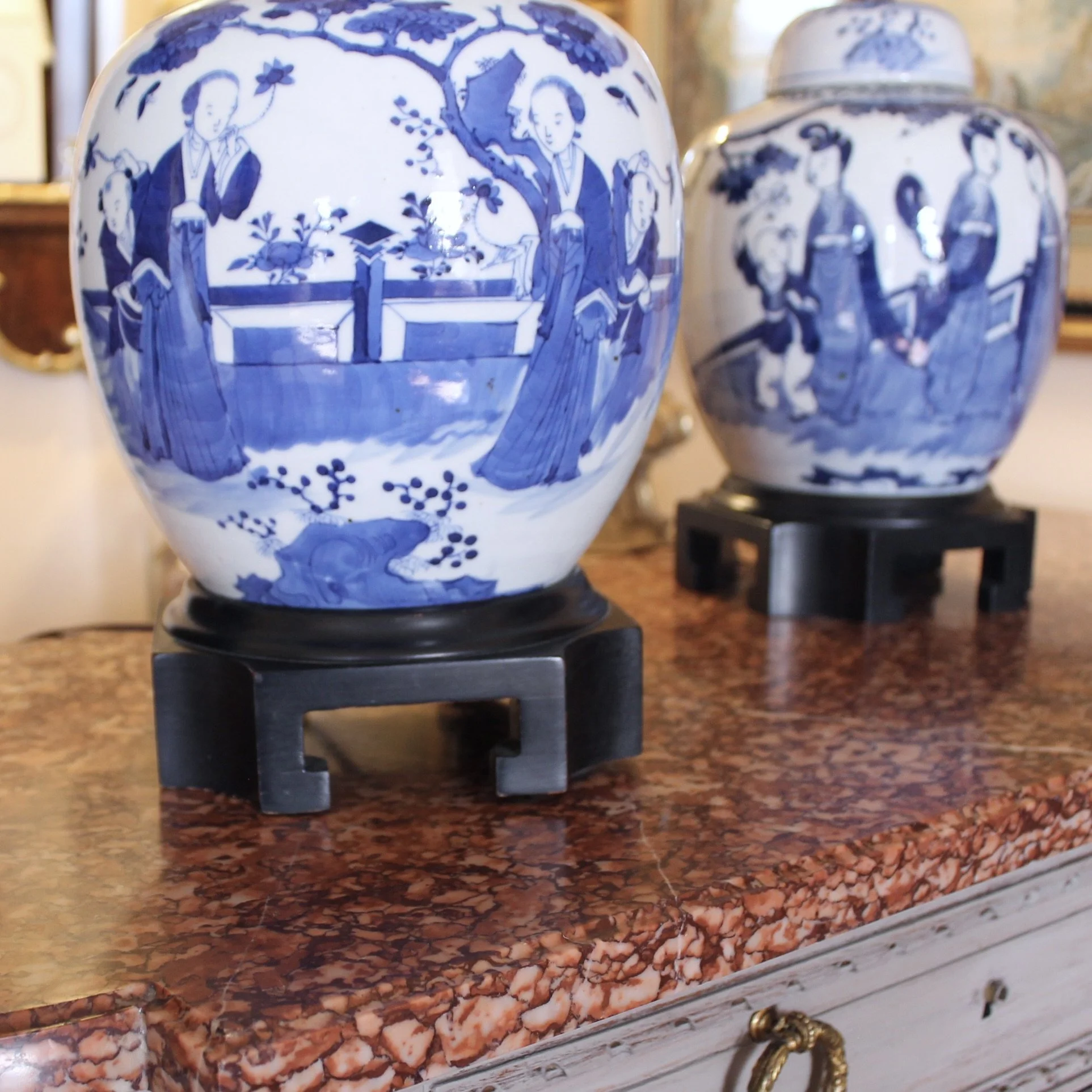 Pair of Chinese Blue and White kangxi Decorated Ginger Jar Lamps