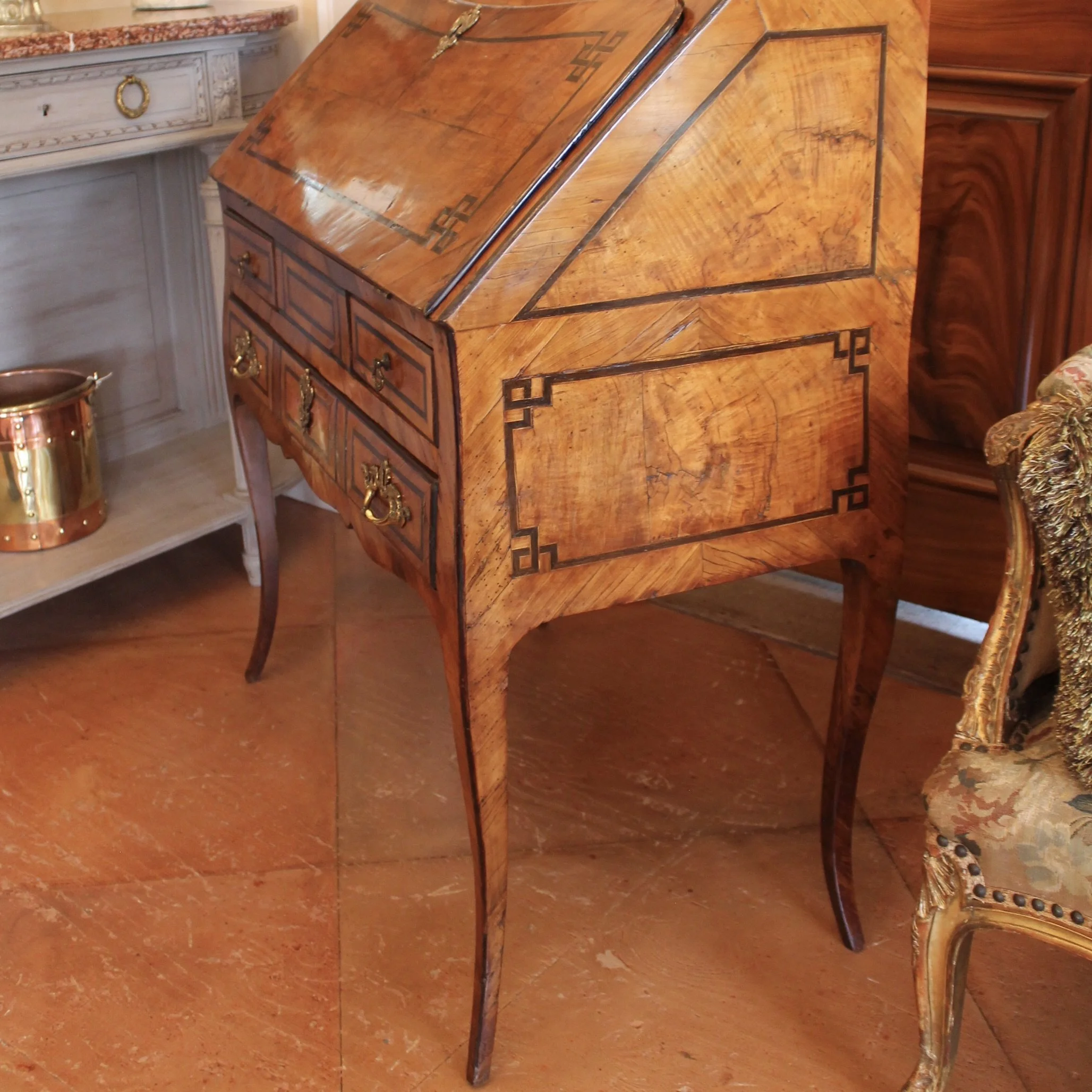 French Provincial Marquetry Slant Front Desk
