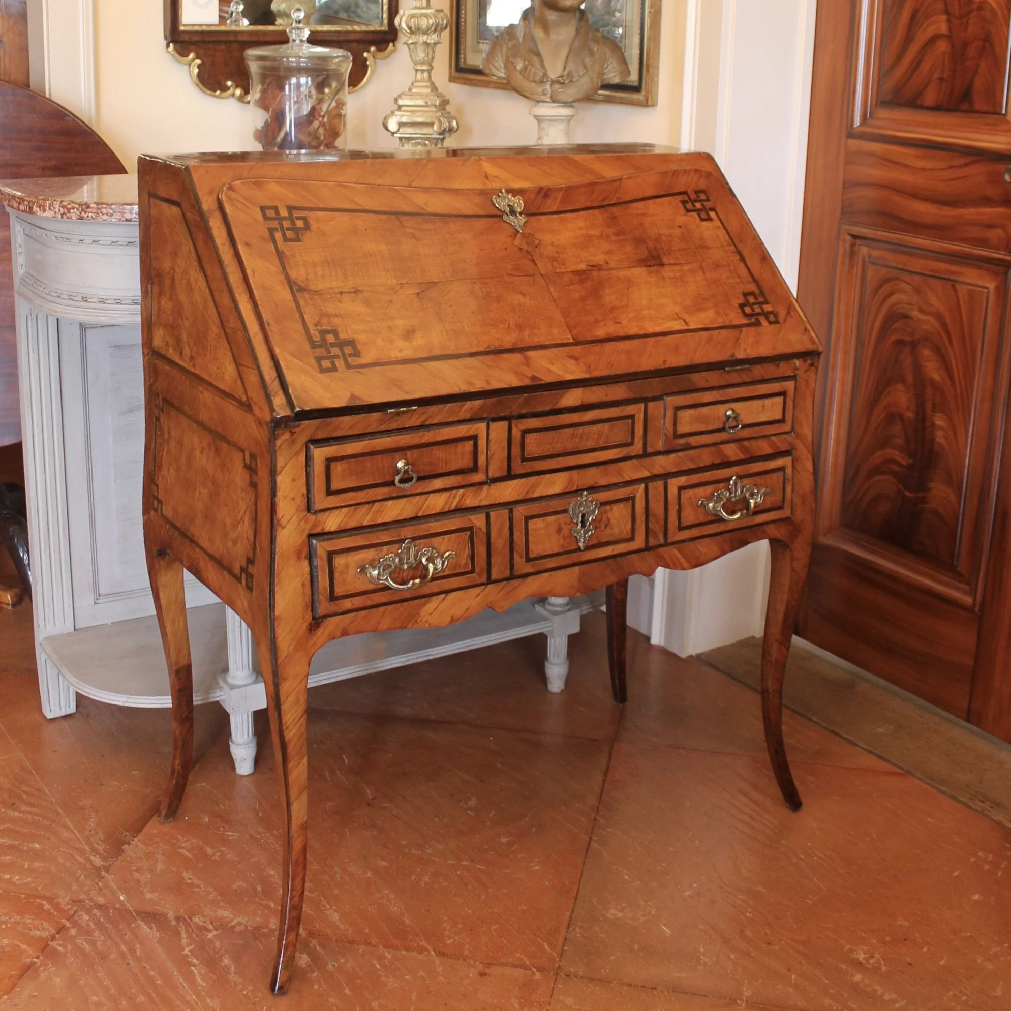 French Provincial Marquetry Slant Front Desk