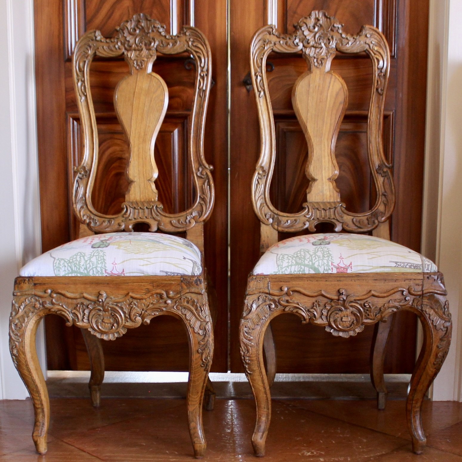Pair Dutch Rococo Carved Chairs
