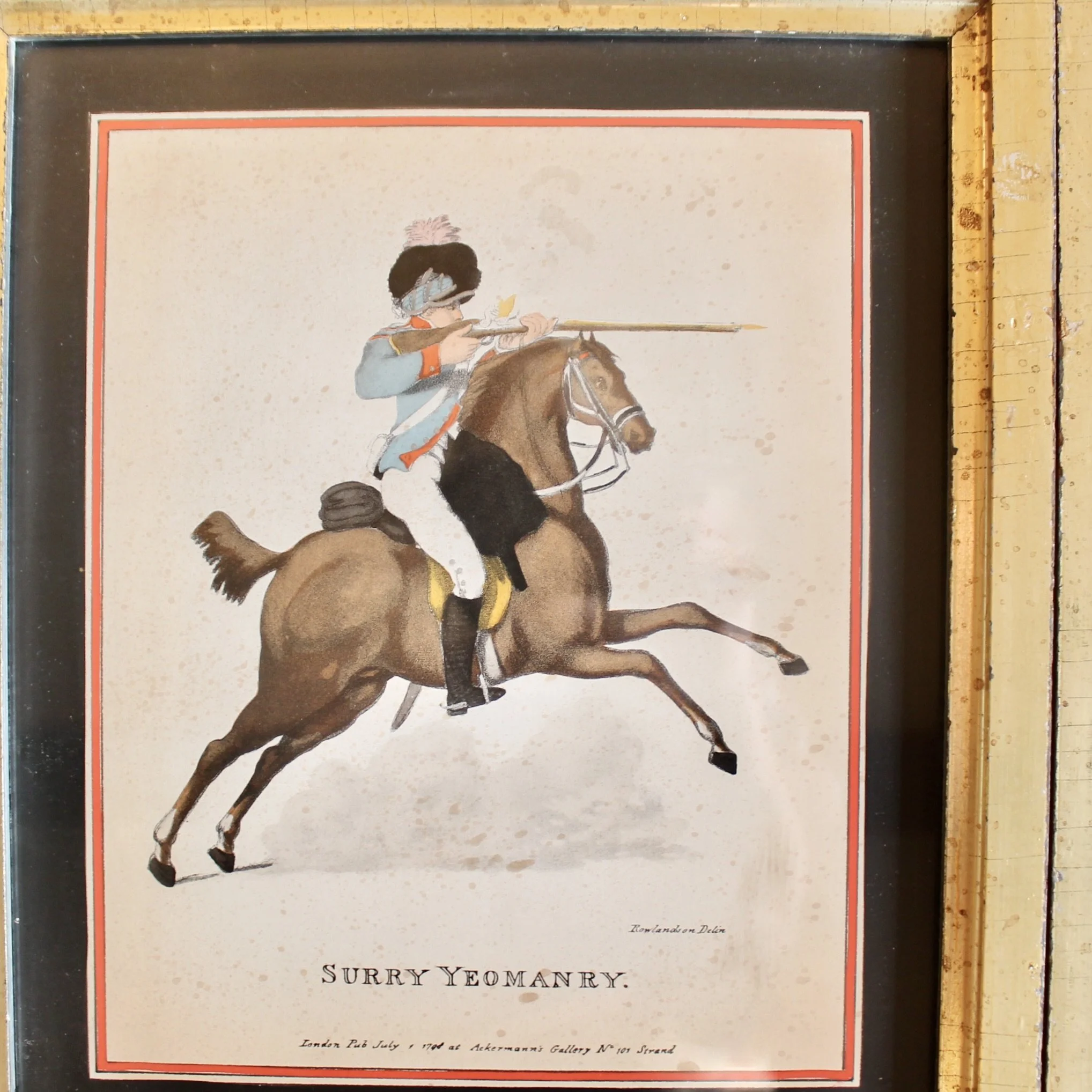 Set of Six Hand Colored Cavalry Prints by Thomas Rowlandson