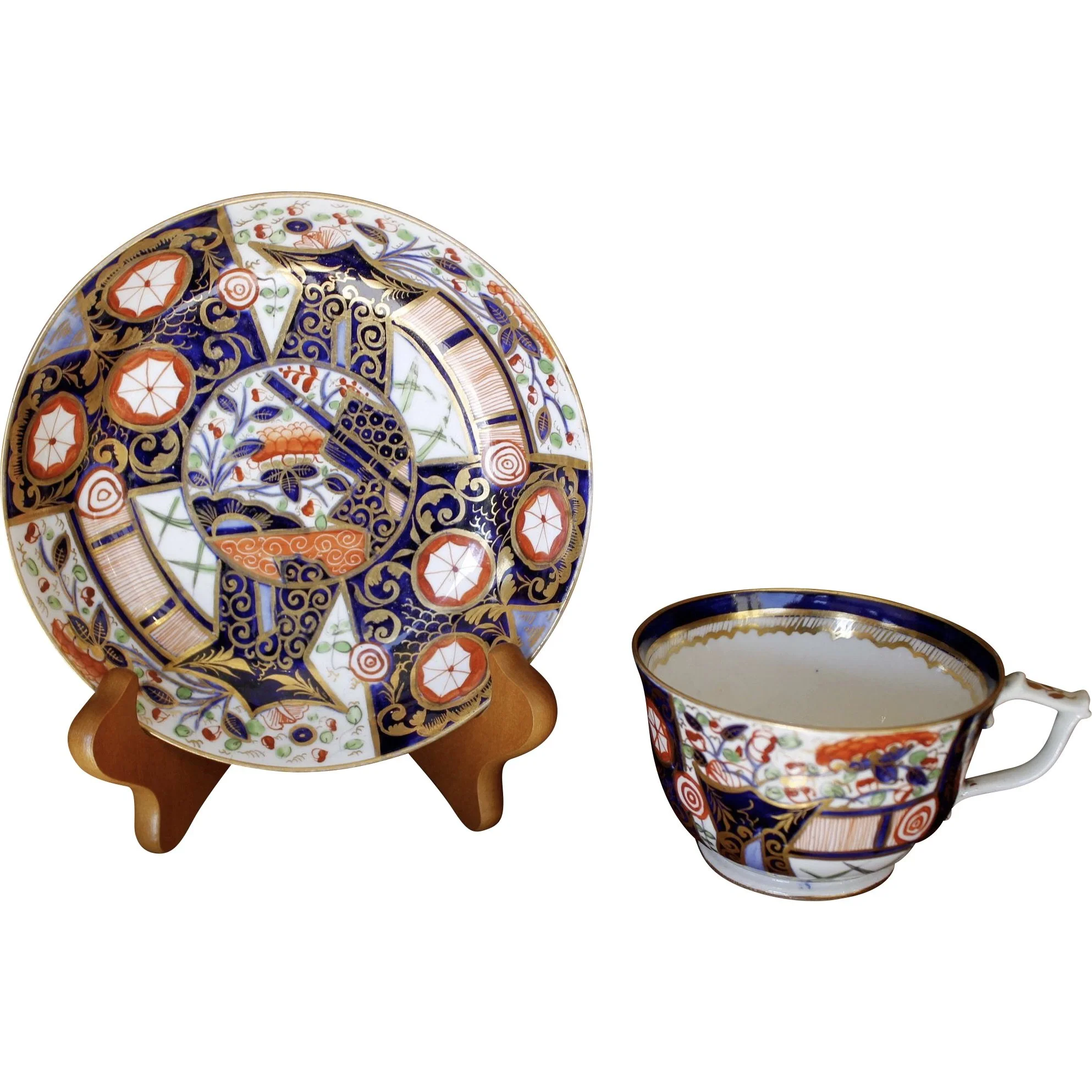 Derby Early 19th Century Gilt Imari Porcelain Cup and Saucer