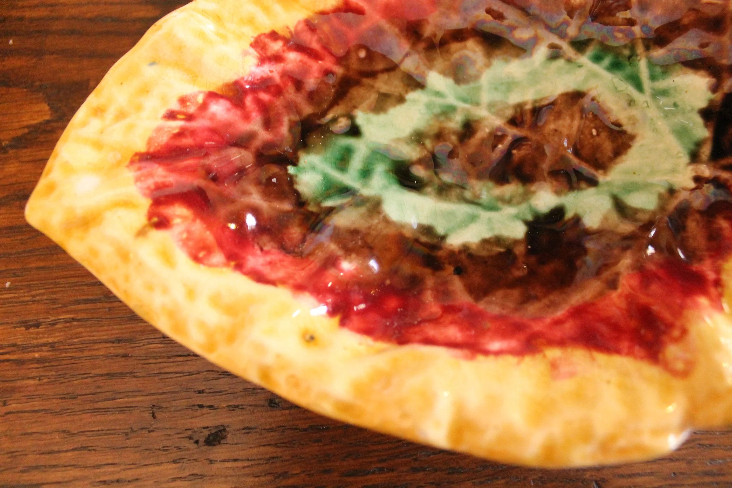 English Begonia Leaf Majolica - Compote and Dish