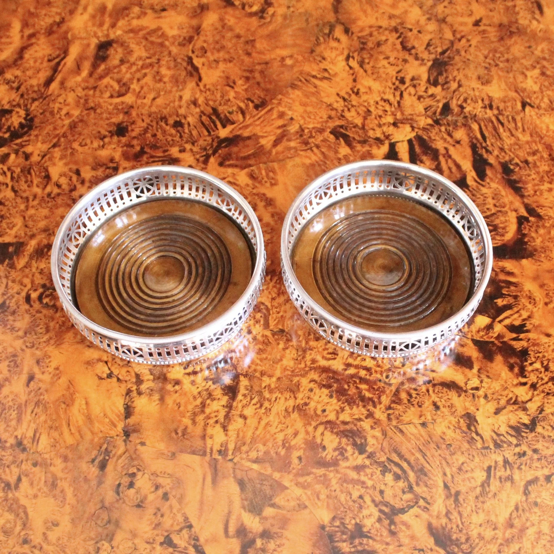 antique English wine bottle coasters