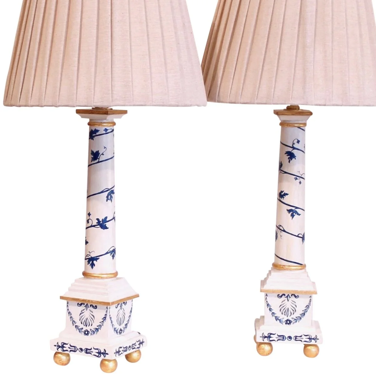 pair-of-neoclassical-painted-lamps blue and white