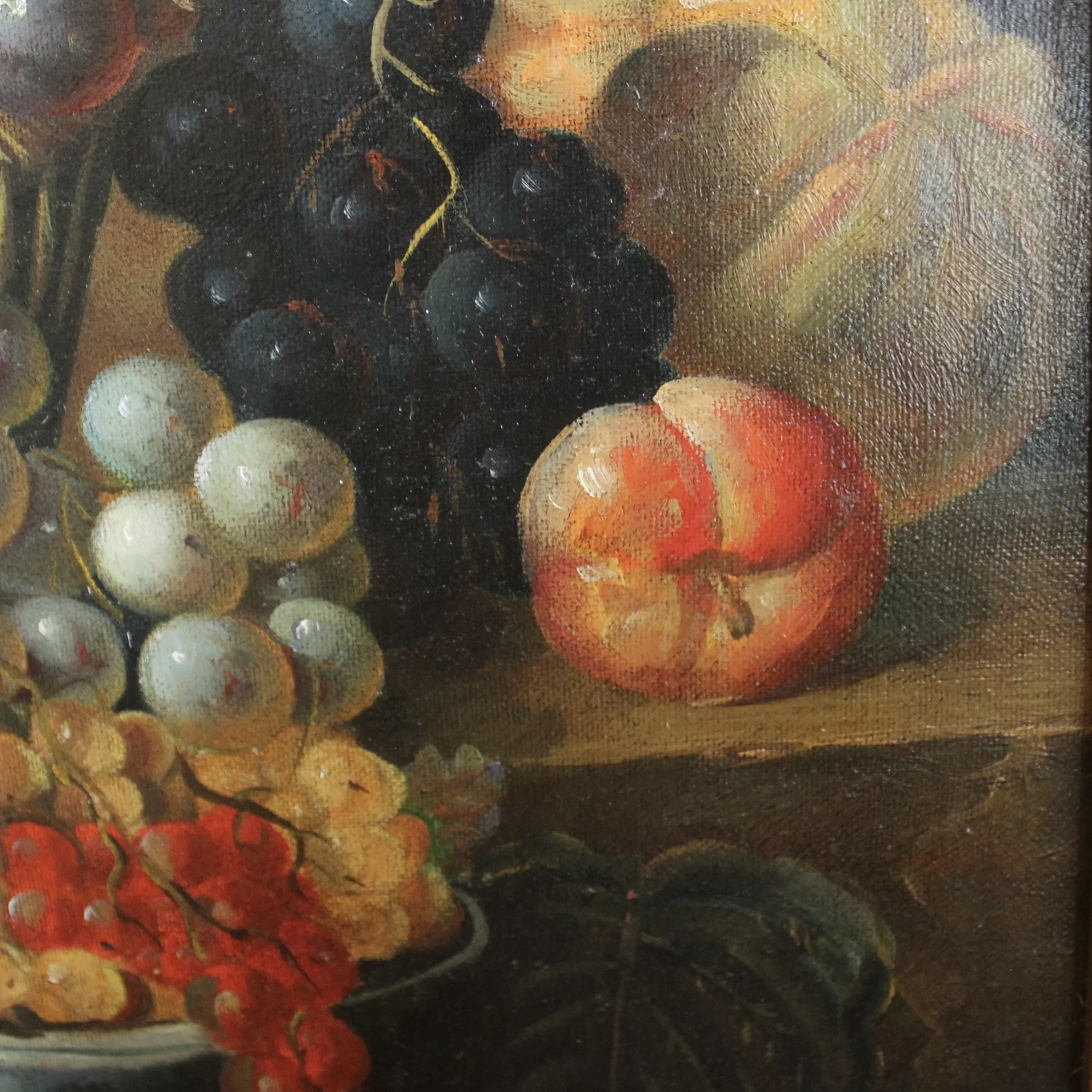 Still Life Oil on Canvas Painting: Flowers and Fruit