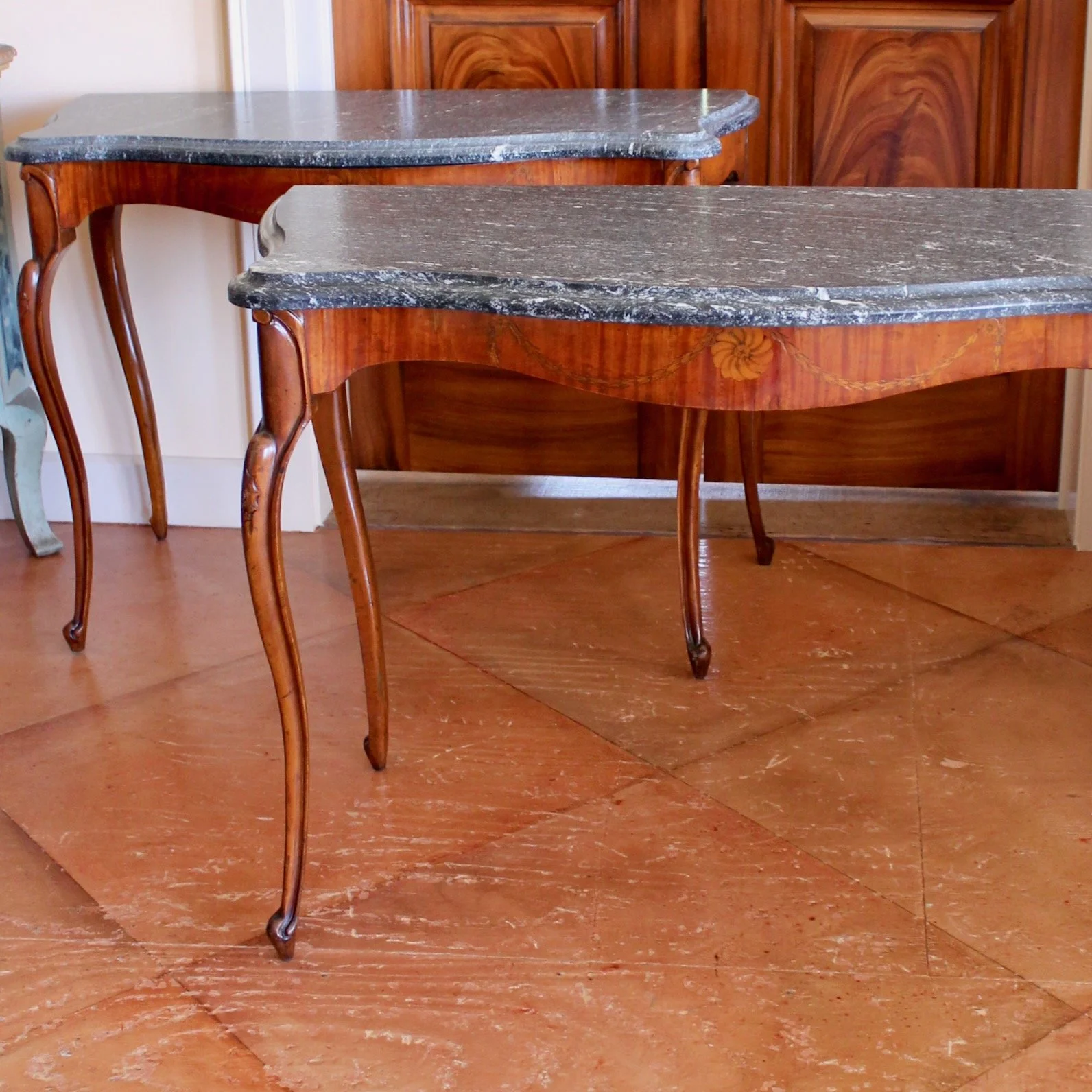 Pair-Edwardian-Satinwood-Marquetry-Console-Tables-With-Marble-Tops