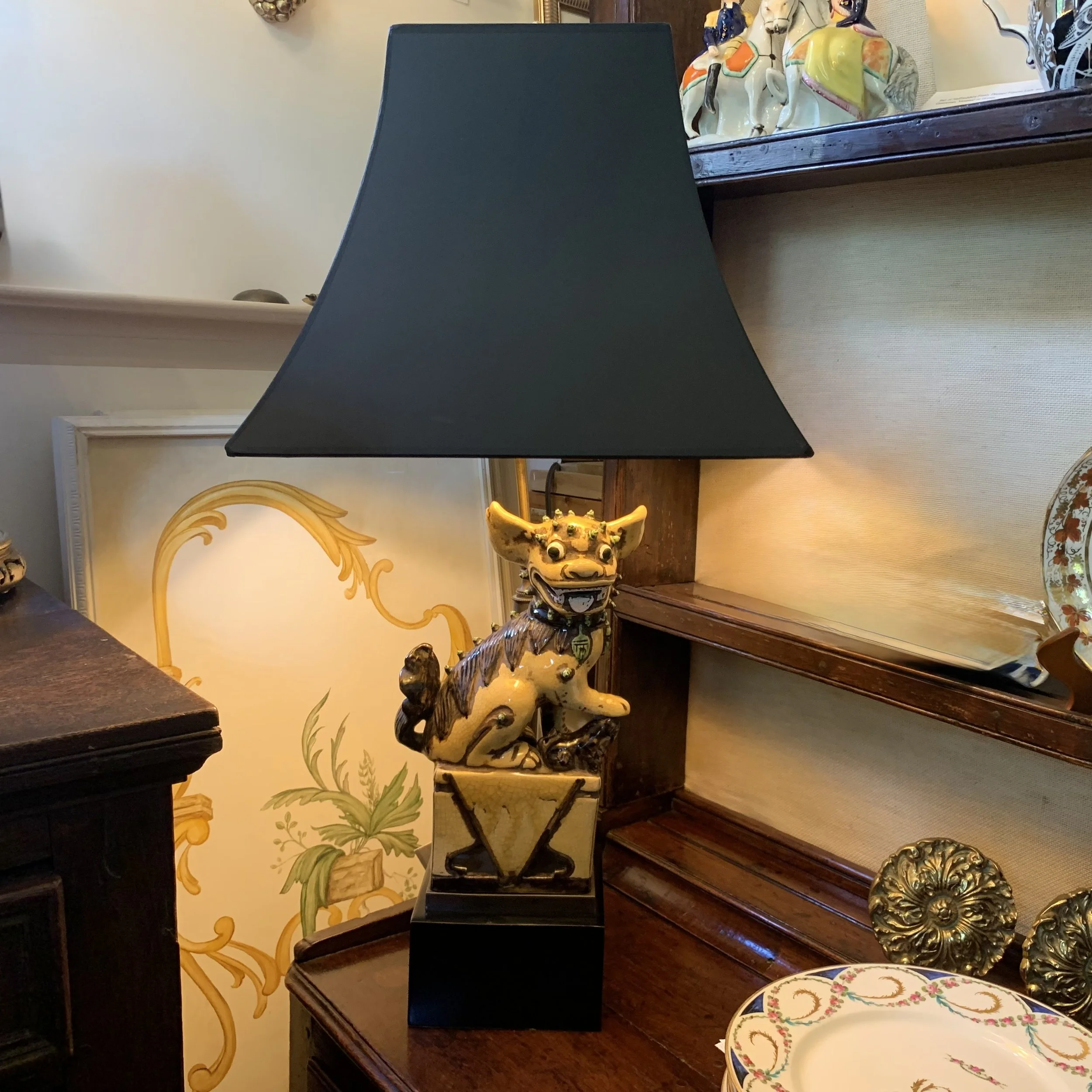 Chinese Yellow Glazed Ceramic Foo Dog Lamp