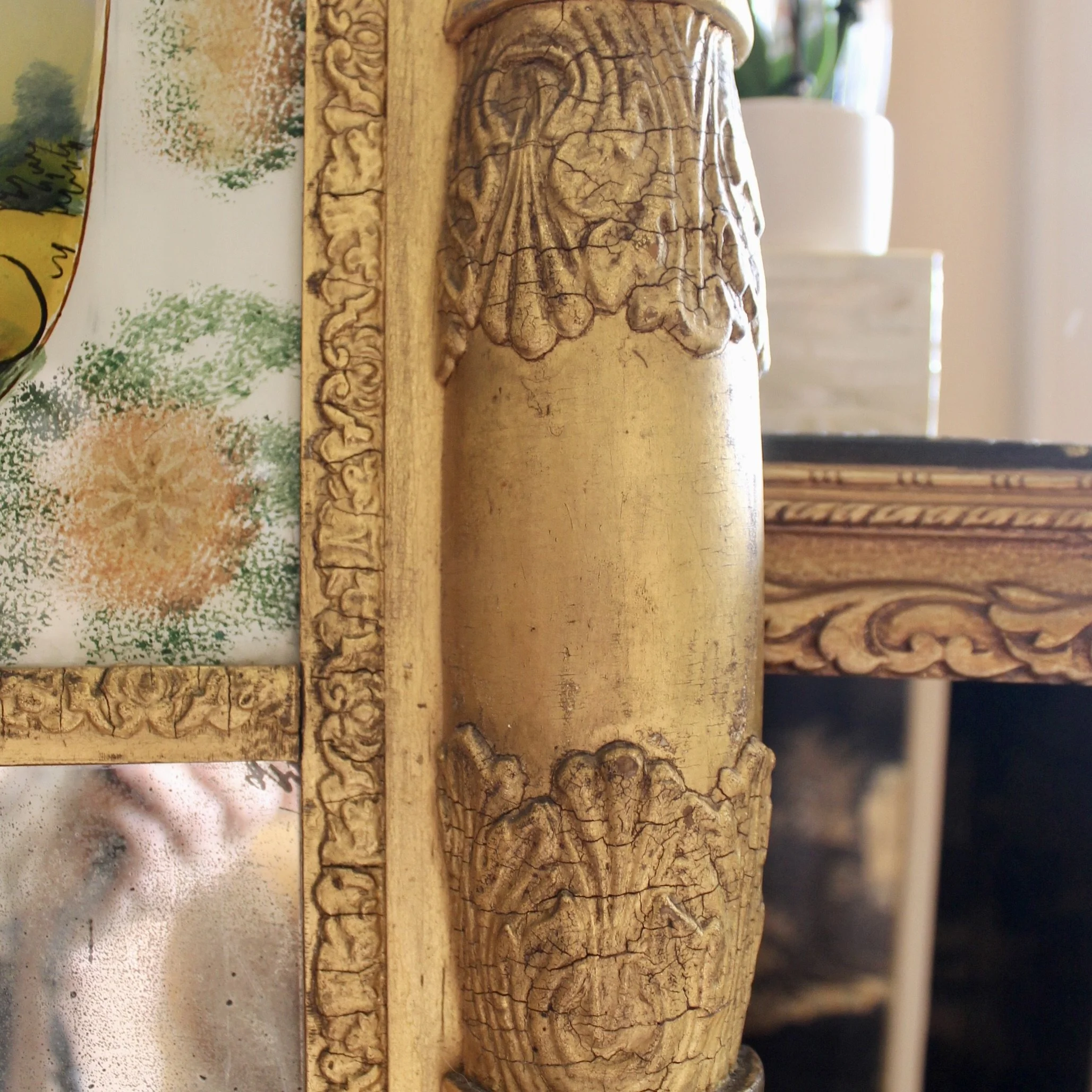 American Sheraton Gilt Mirror with Reverse Painted Glass