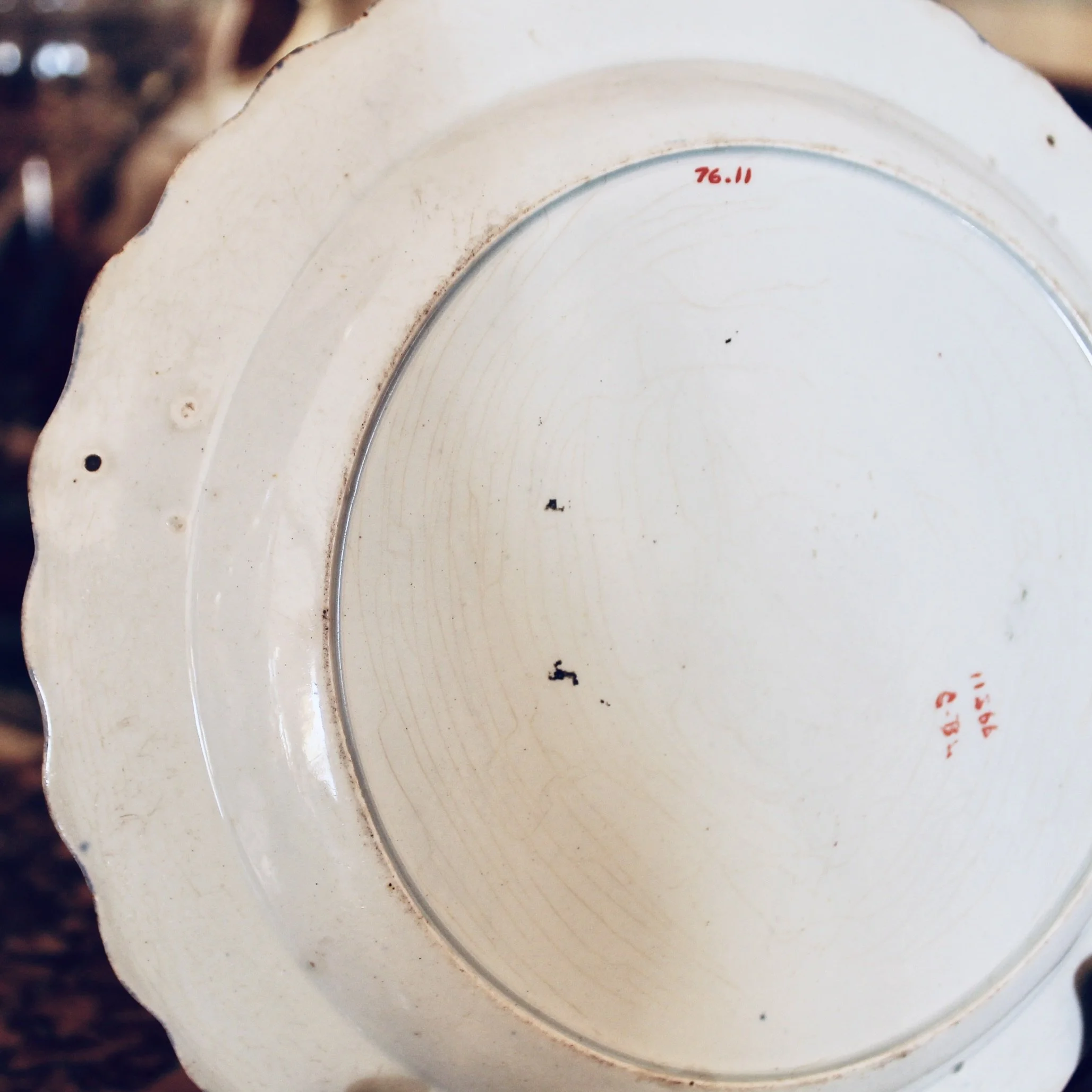 English Delftware Peacock and Spongeware Plate