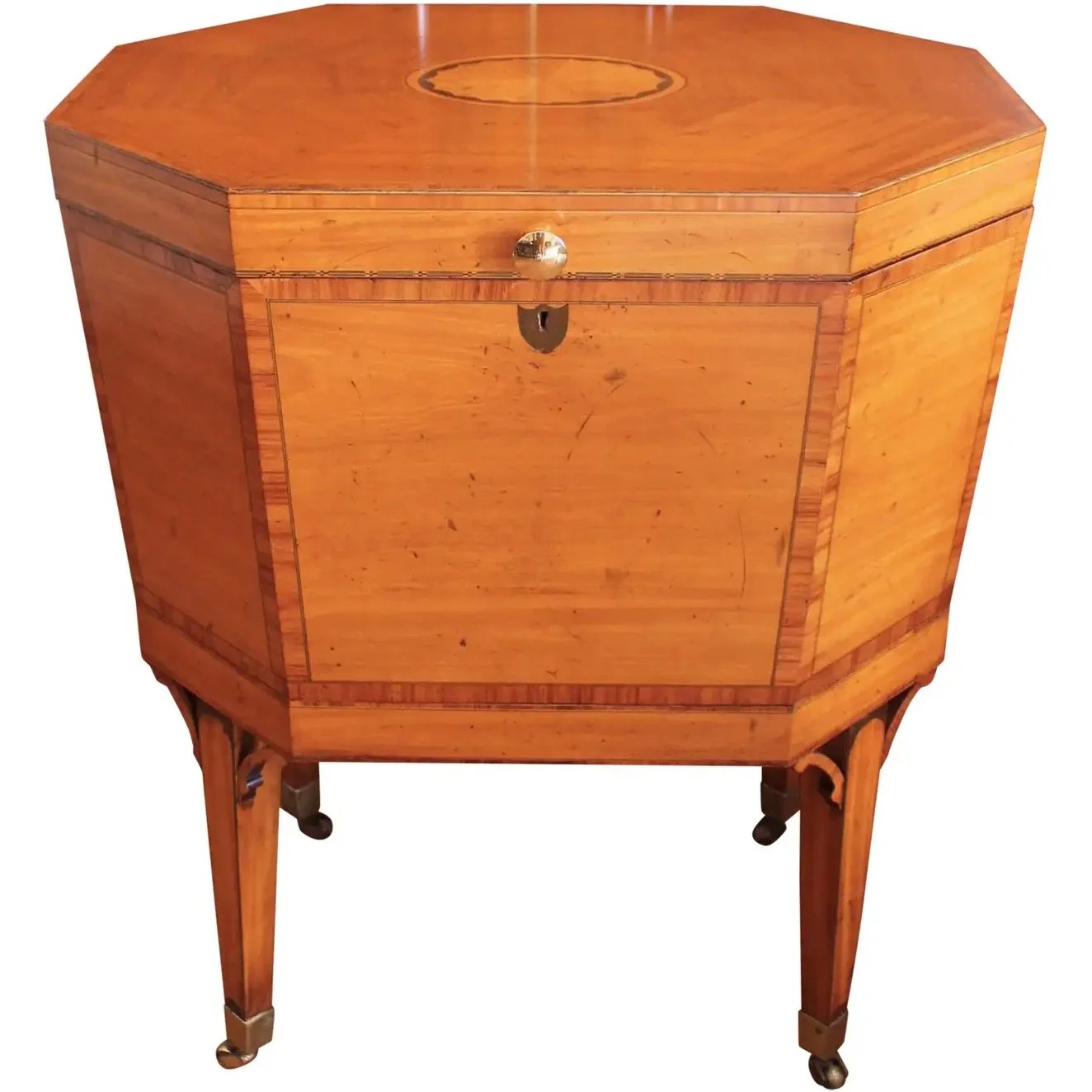 Georgian Style Satinwood Marquetry Cellarette of Octagonal Form