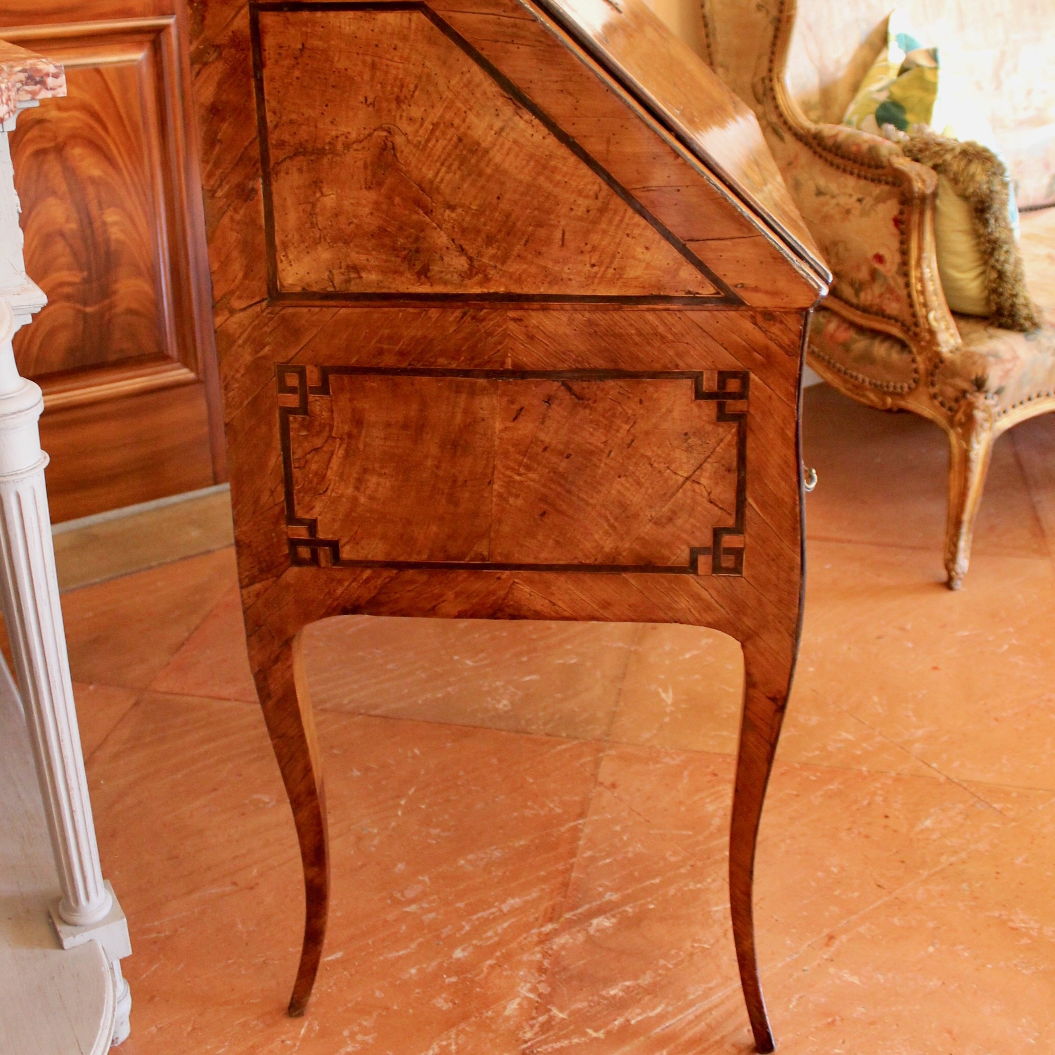 Antique-French-Provincial-Marquetry-Slant-Front-Desk (9)-side