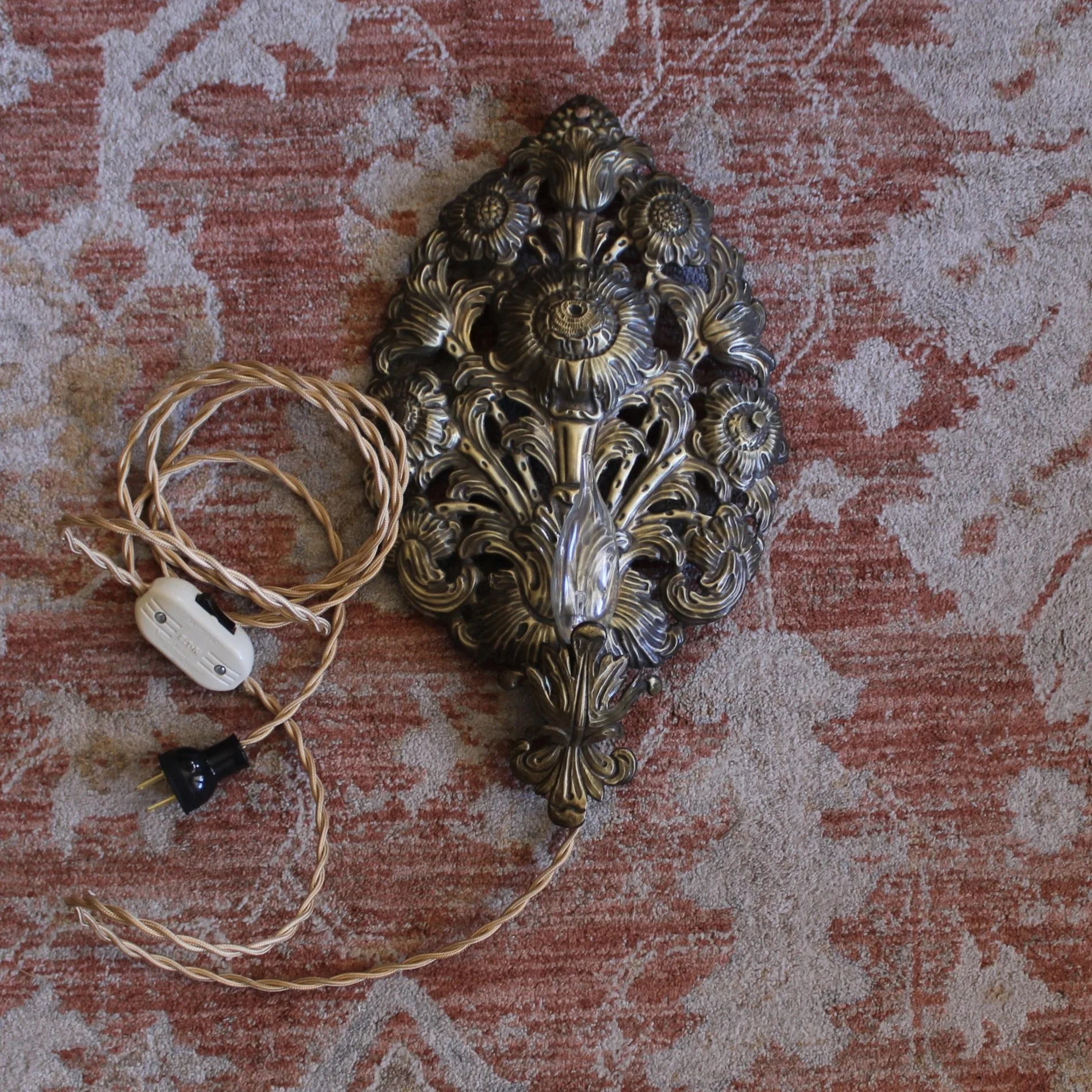 Pair Antique Brass Repoussé Sconces