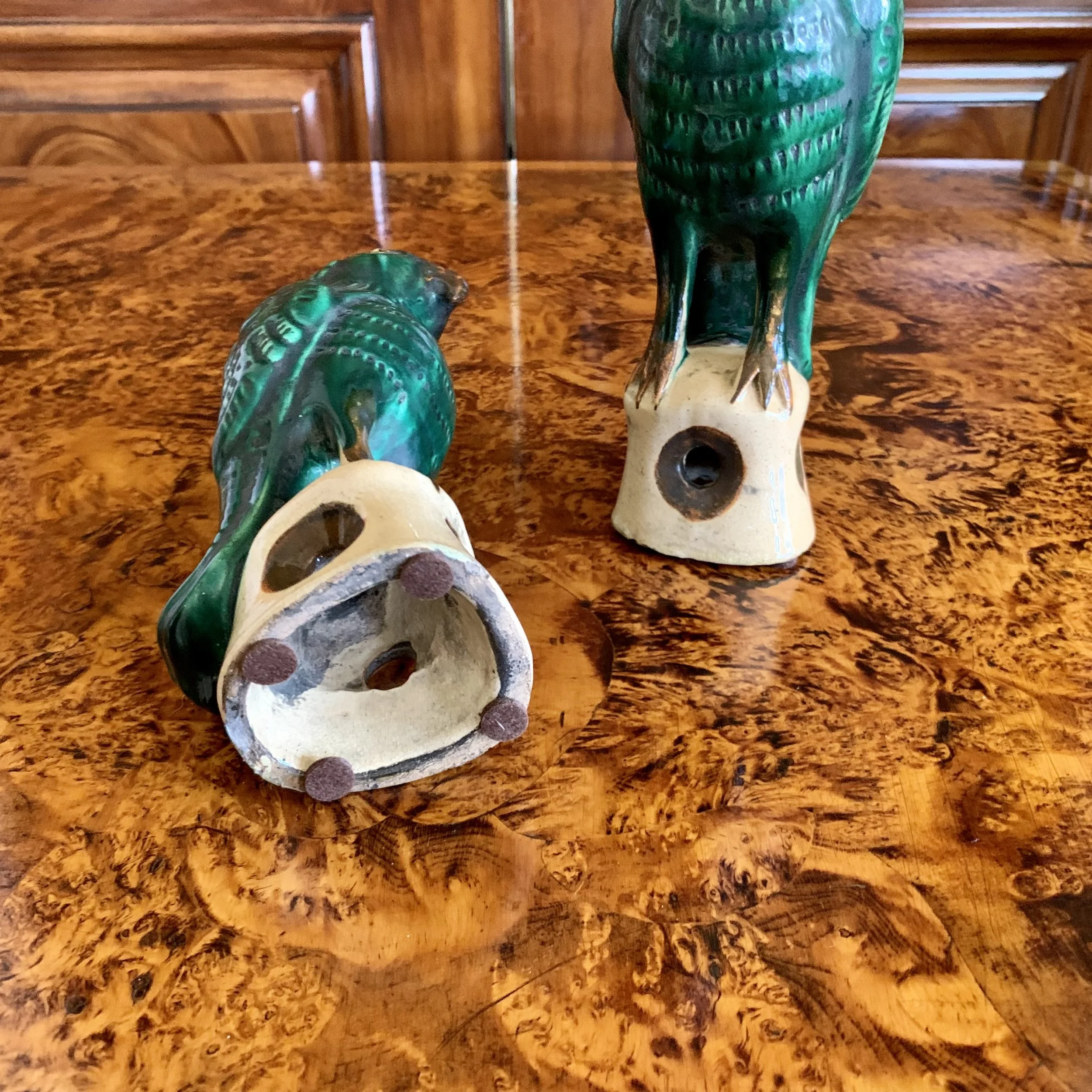 Pair of Antique Sancai Glazed Chinese Export Parrots