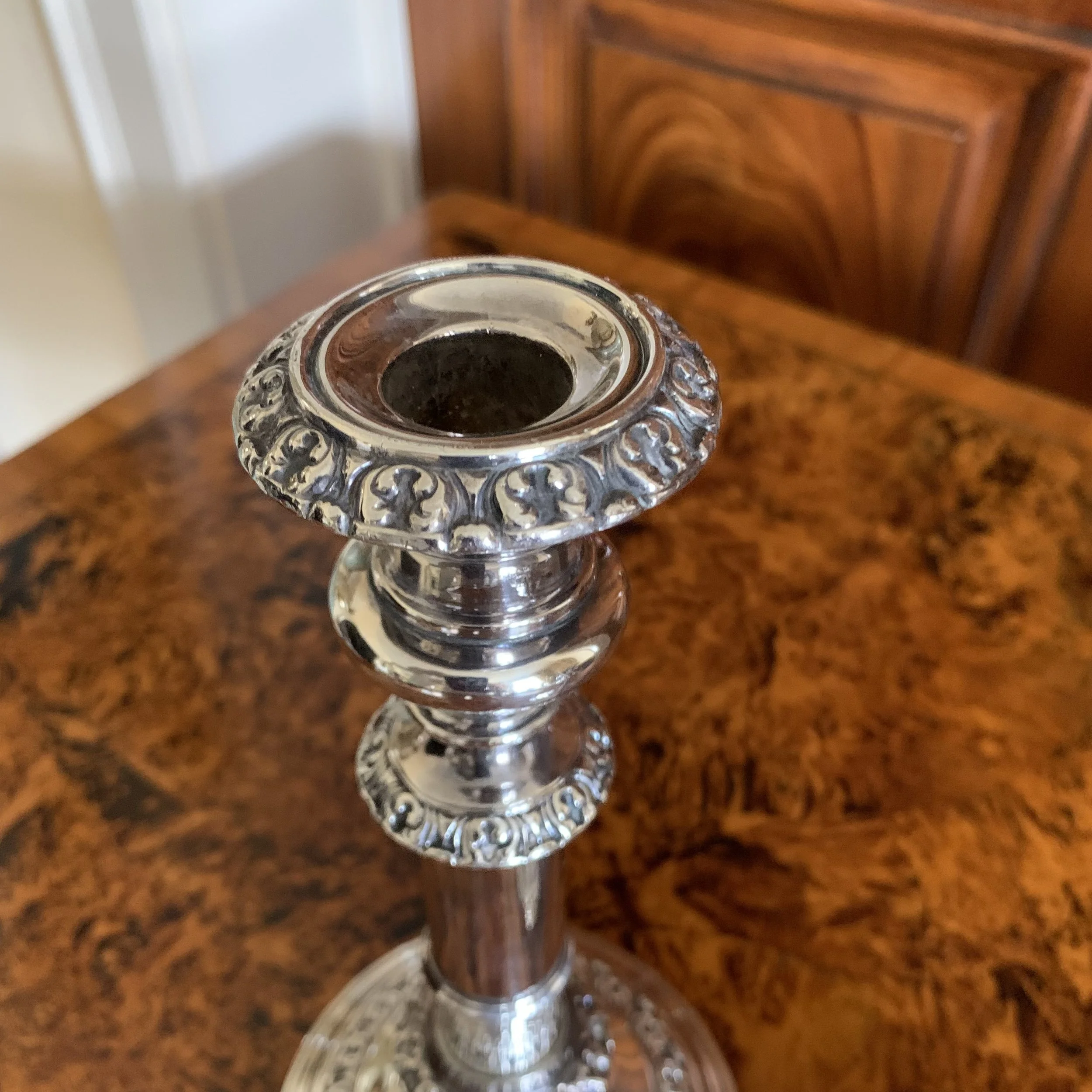 English Sheffield Silver Telescopic Candlesticks