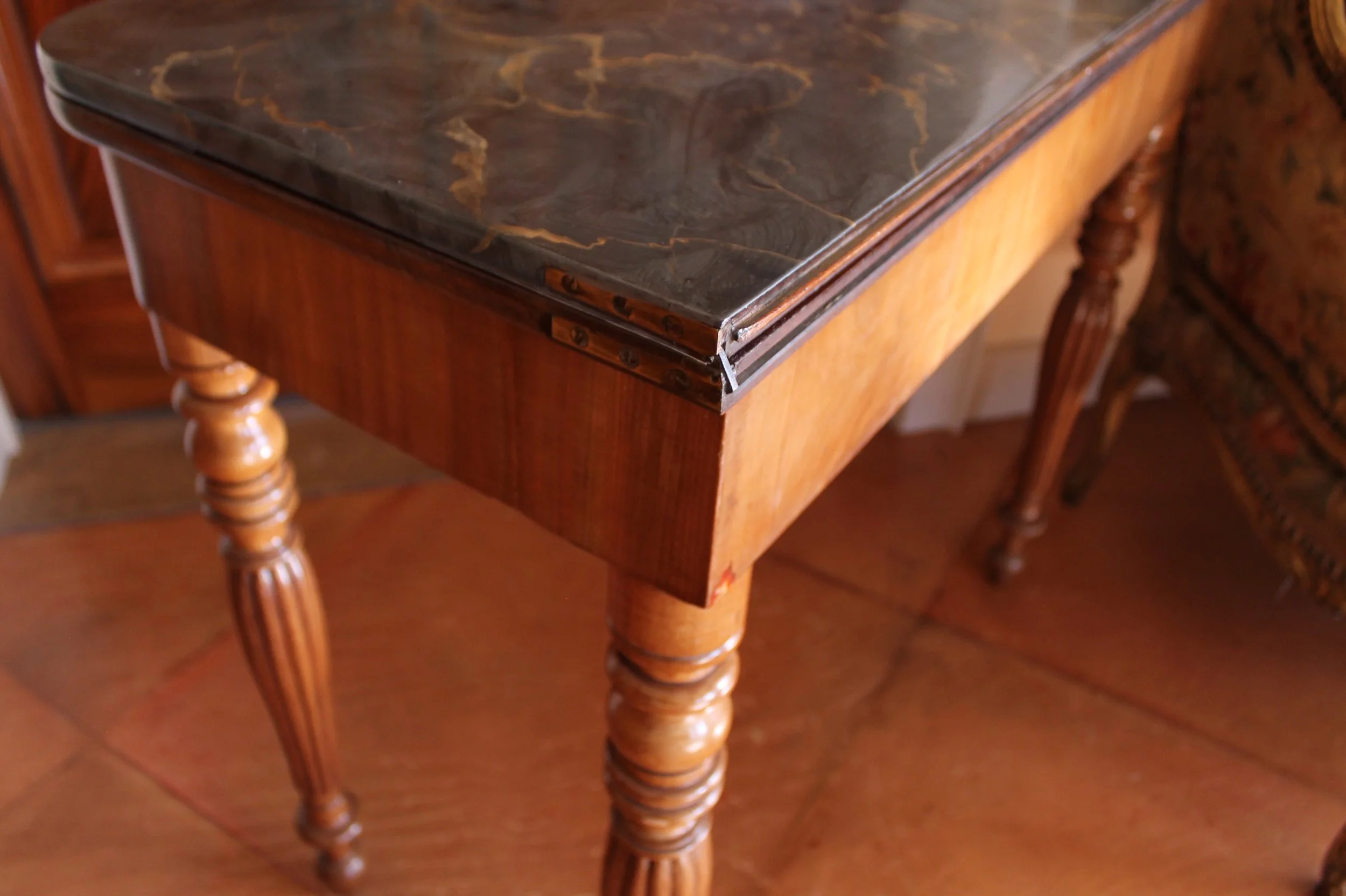 French-Faux-Marble-Top-Painted-Mahogany-Console-Table-Game-Table-side
