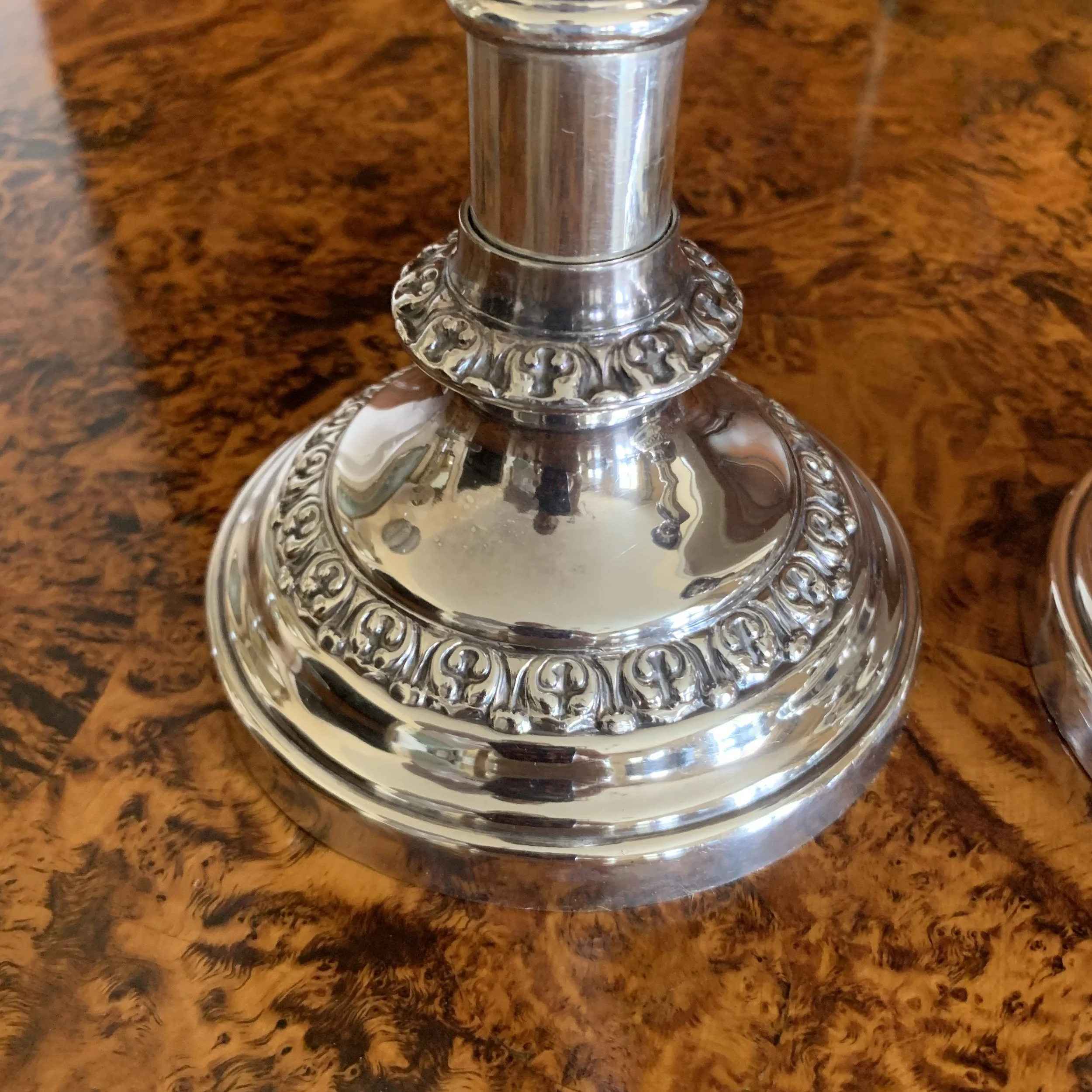 English Sheffield Silver Telescopic Candlesticks