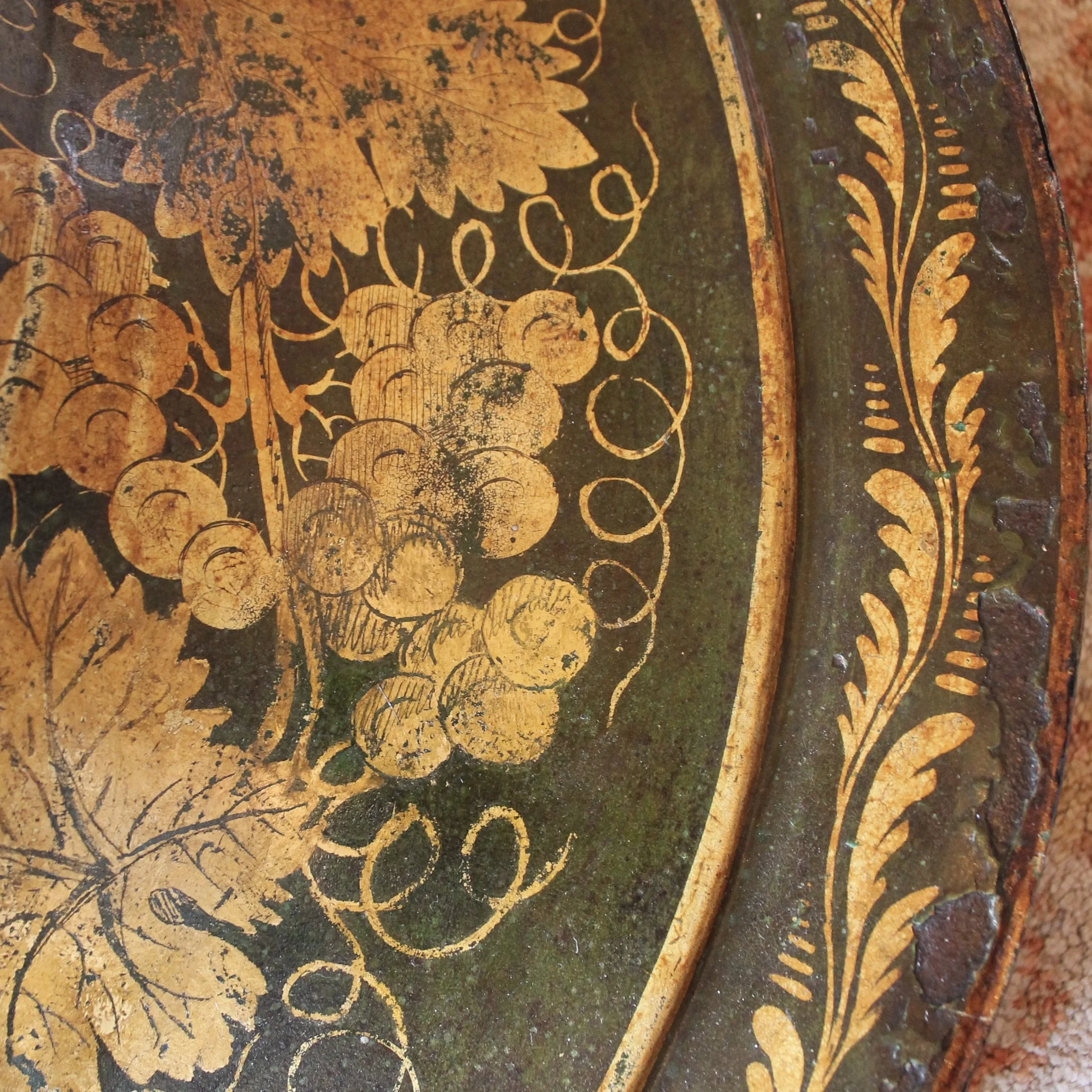 Large French Charles X Painted and Gilded Tôle Clock