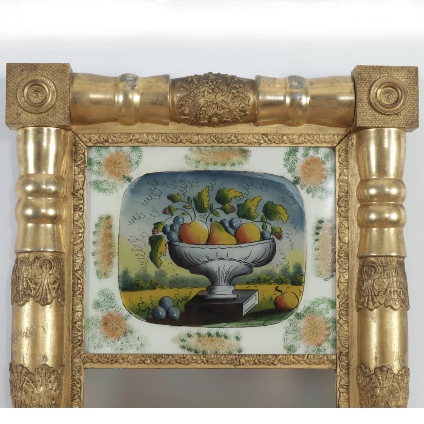 American Sheraton Gilt Mirror with Reverse Painted Glass
