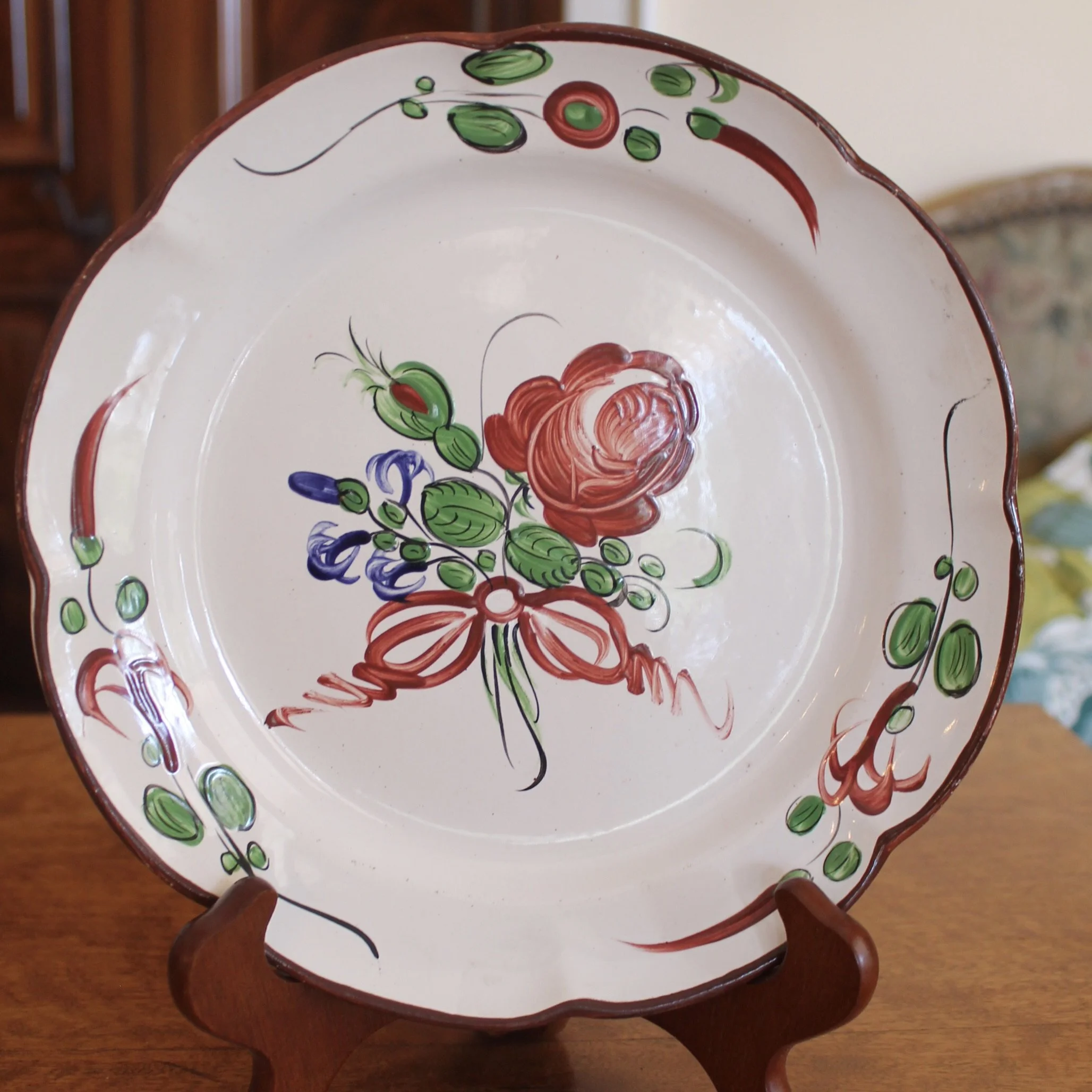 Antique French Faience  Plates, Pink Floral