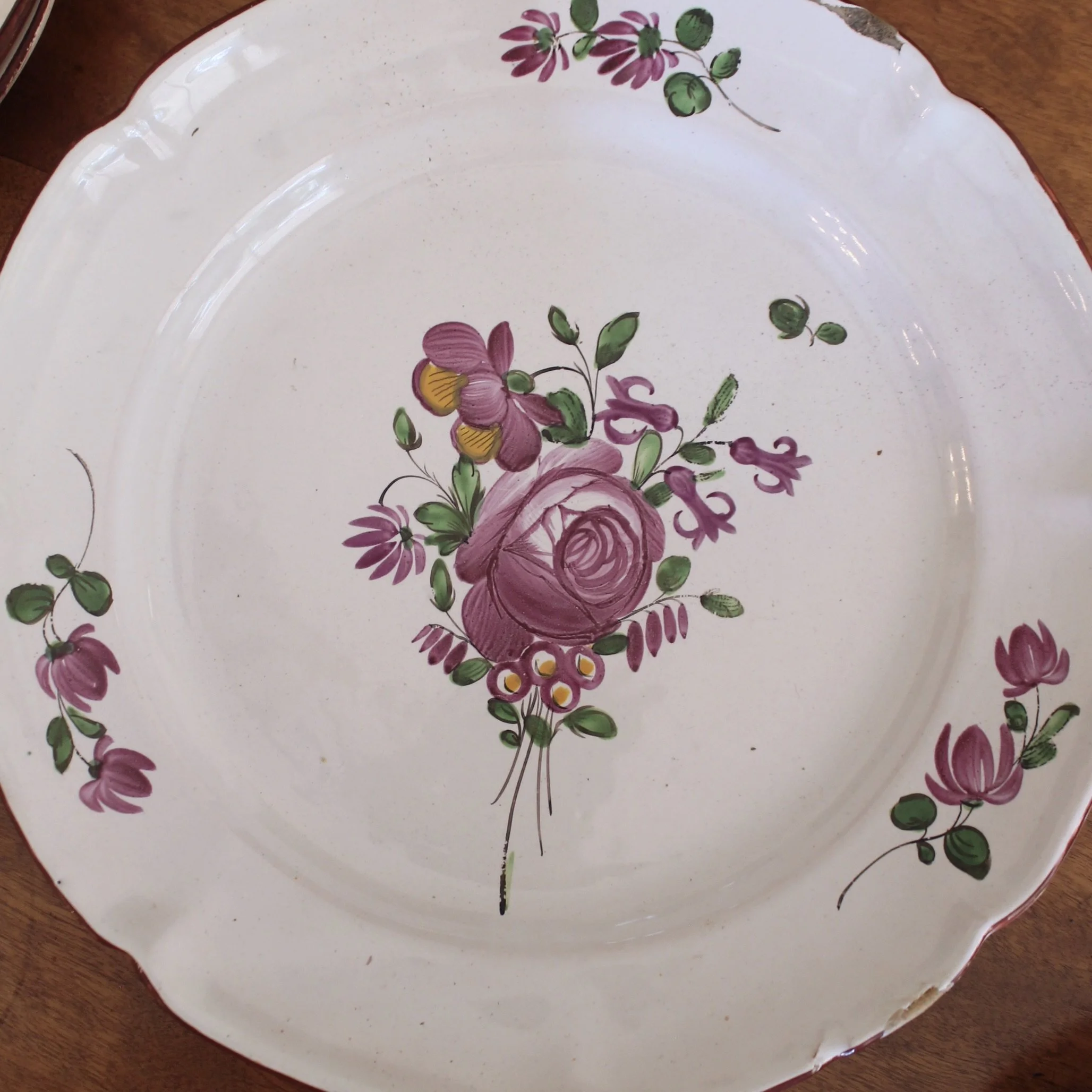 Antique French Faience  Plates, Pink Floral