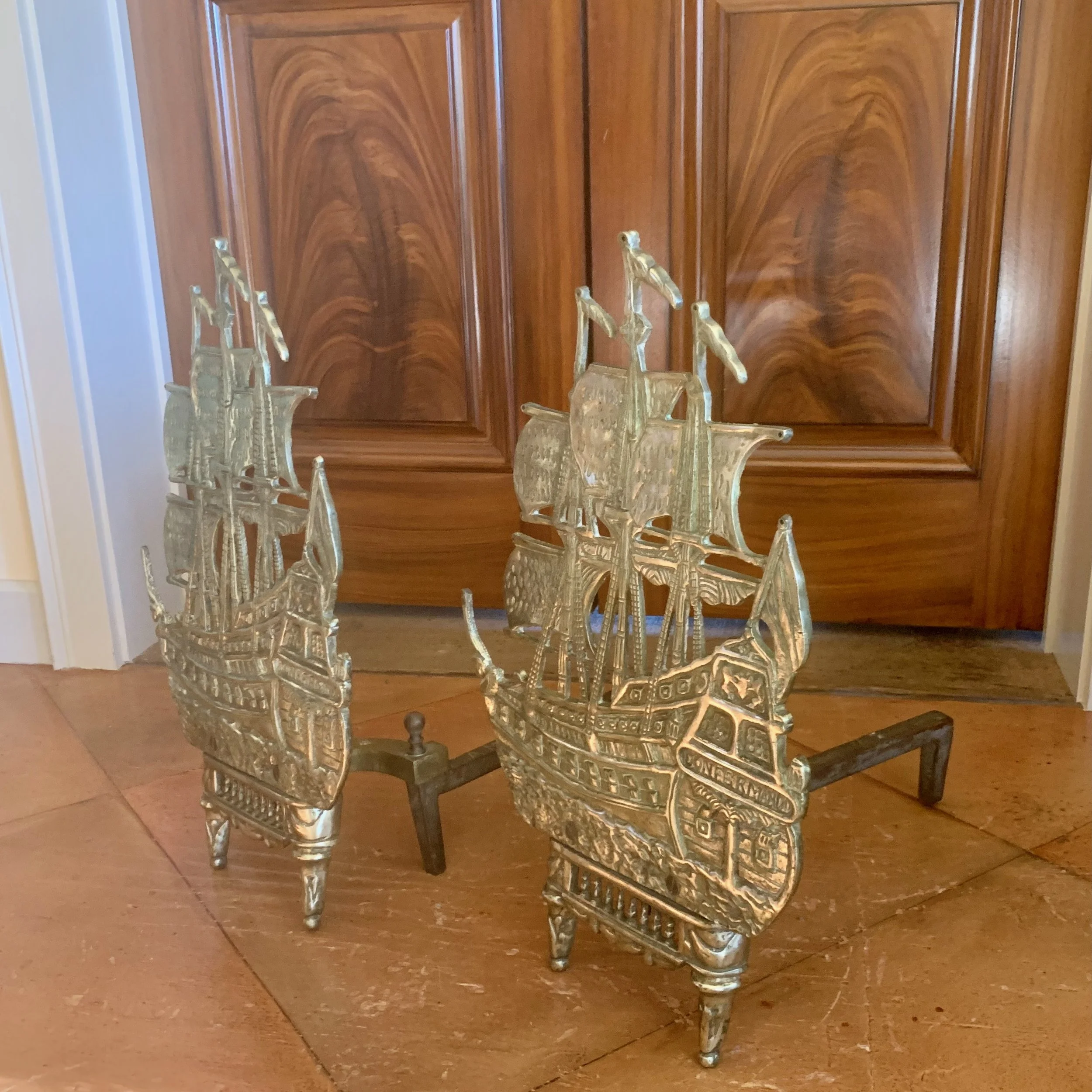 Antique-Brass-Spanish-Galleon-Ship-Andirons (4)