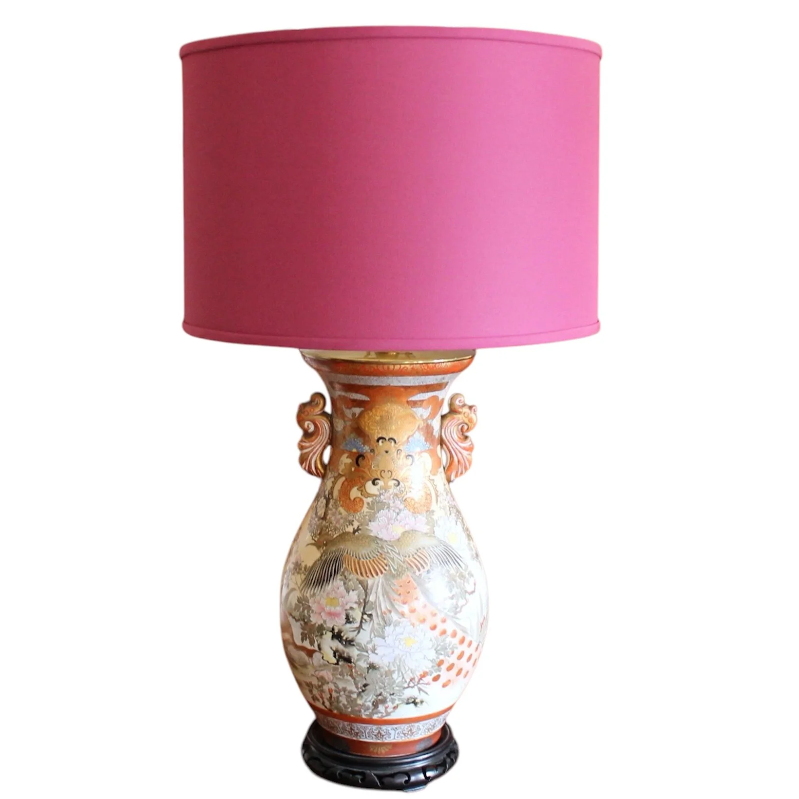 Antique Japanese Kutani Orange and Gilt Lamp