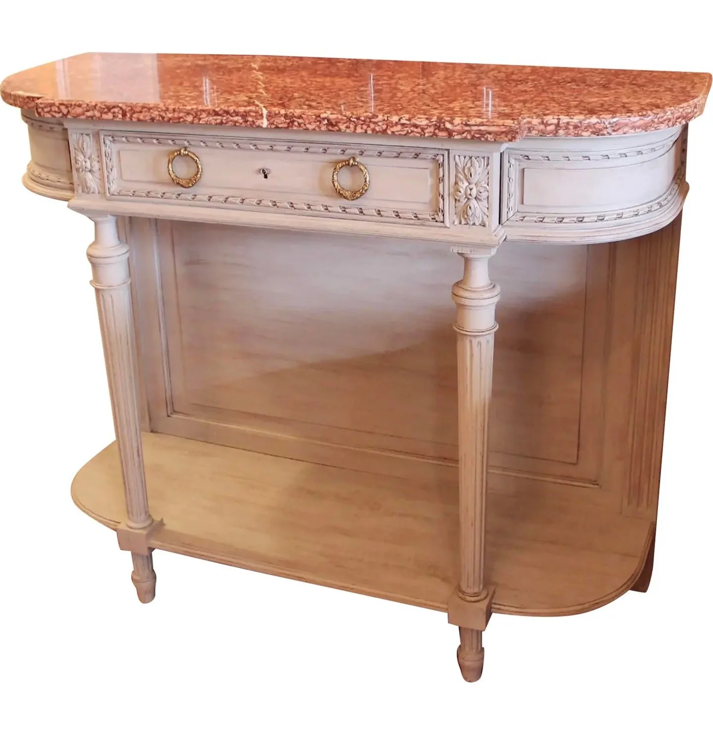 Grey Painted Louis XVI Style Console Table with Marble Top