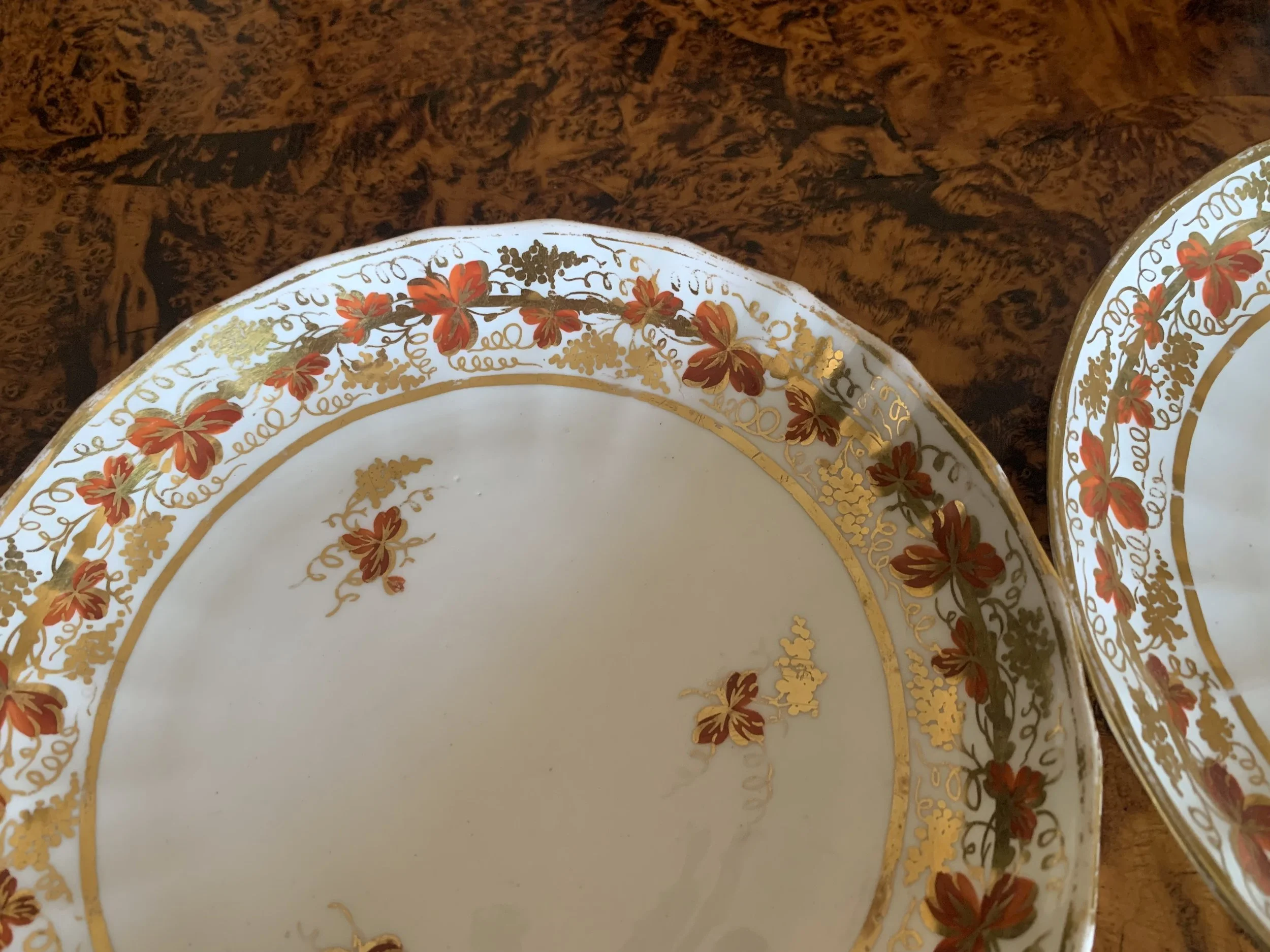 Pair English Derby orange gilt Grape Vine Porcelain Plates