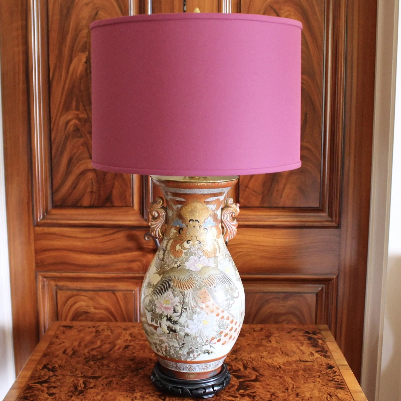 Antique Japanese Kutani Orange and Gilt Lamp