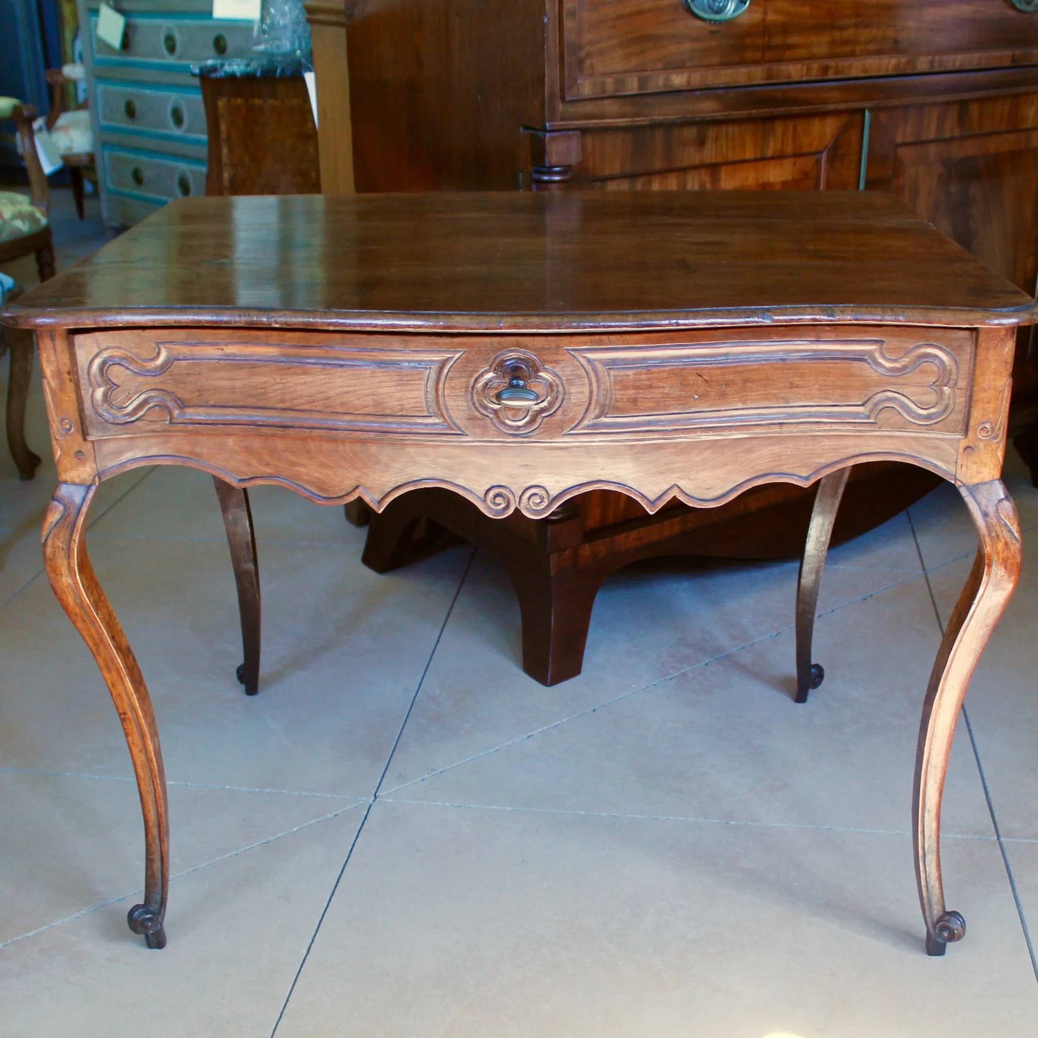 French-Provincial-Louis-XV-Period-Carved-Walnut-Writing-Table-Side-Table
