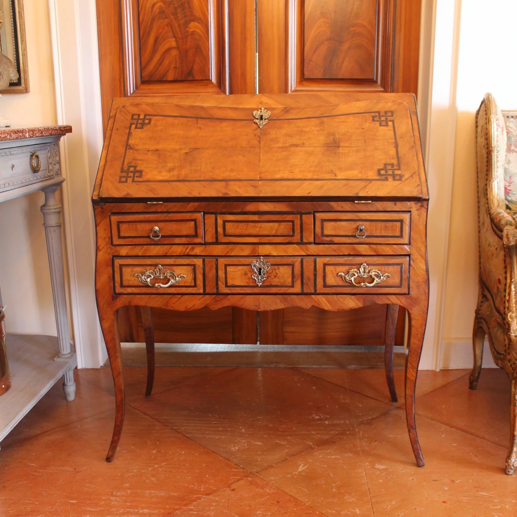 Antique-French-Provincial-Marquetry-Slant-Front-Desk (2)