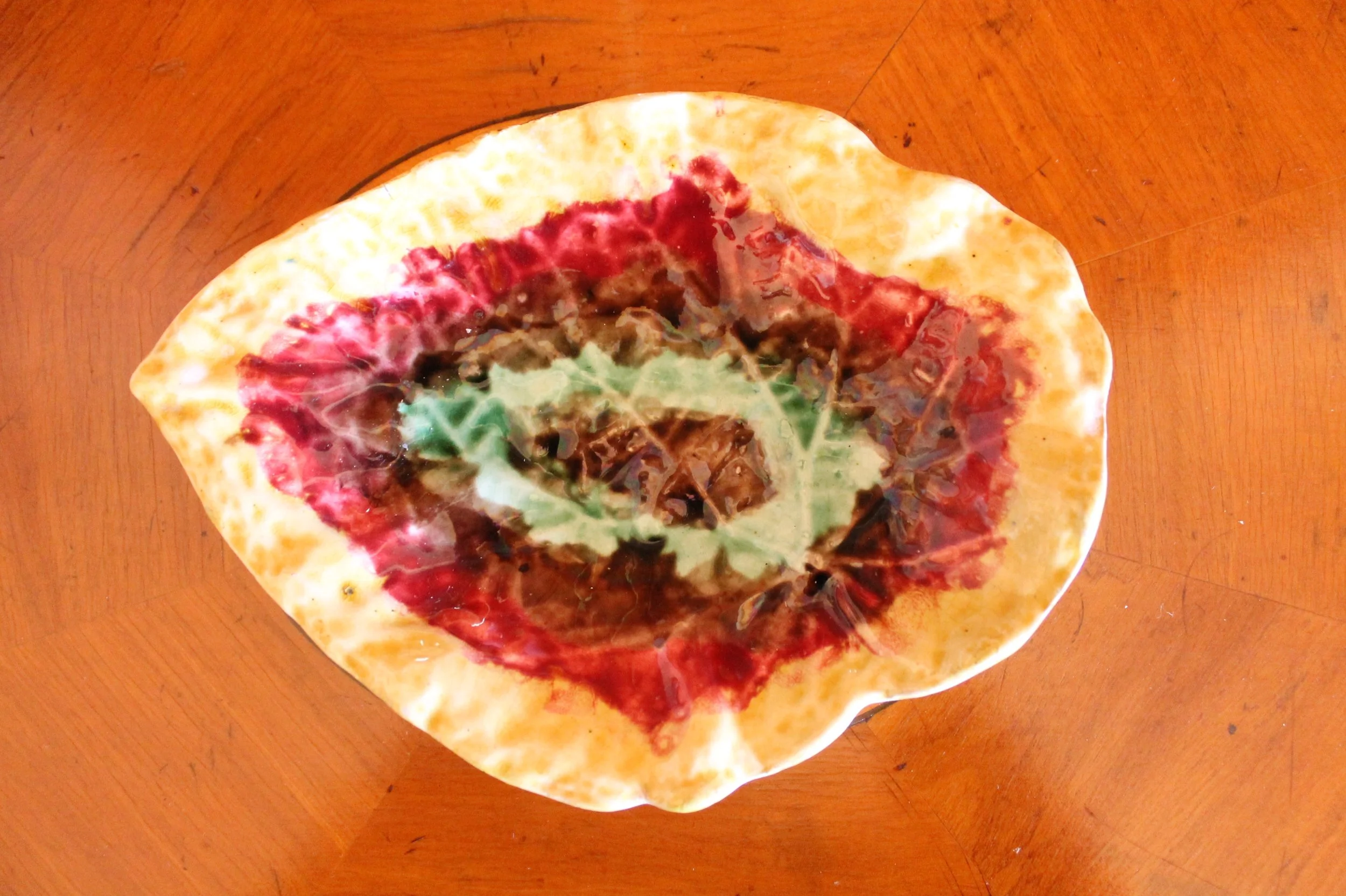 English Begonia Leaf Majolica - Compote and Dish