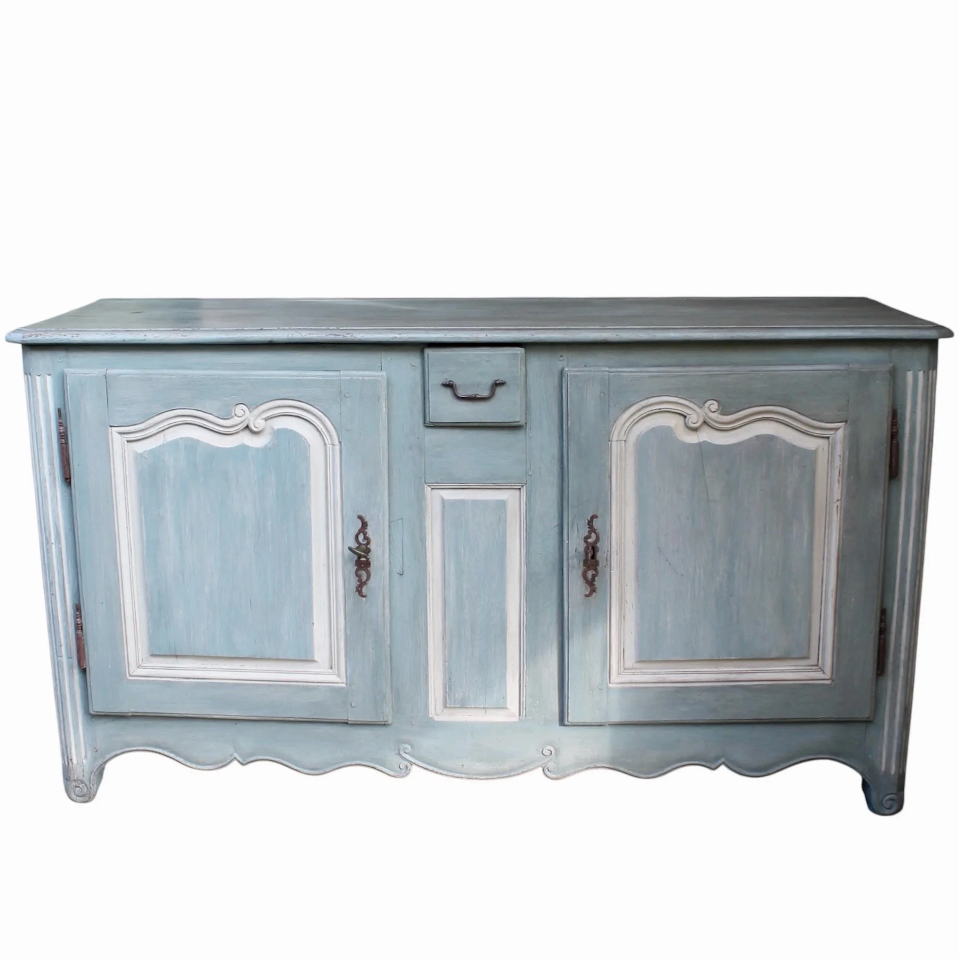 French Provincial Blue Grey and Cream Painted Sideboard Buffet, Mid 18th Century