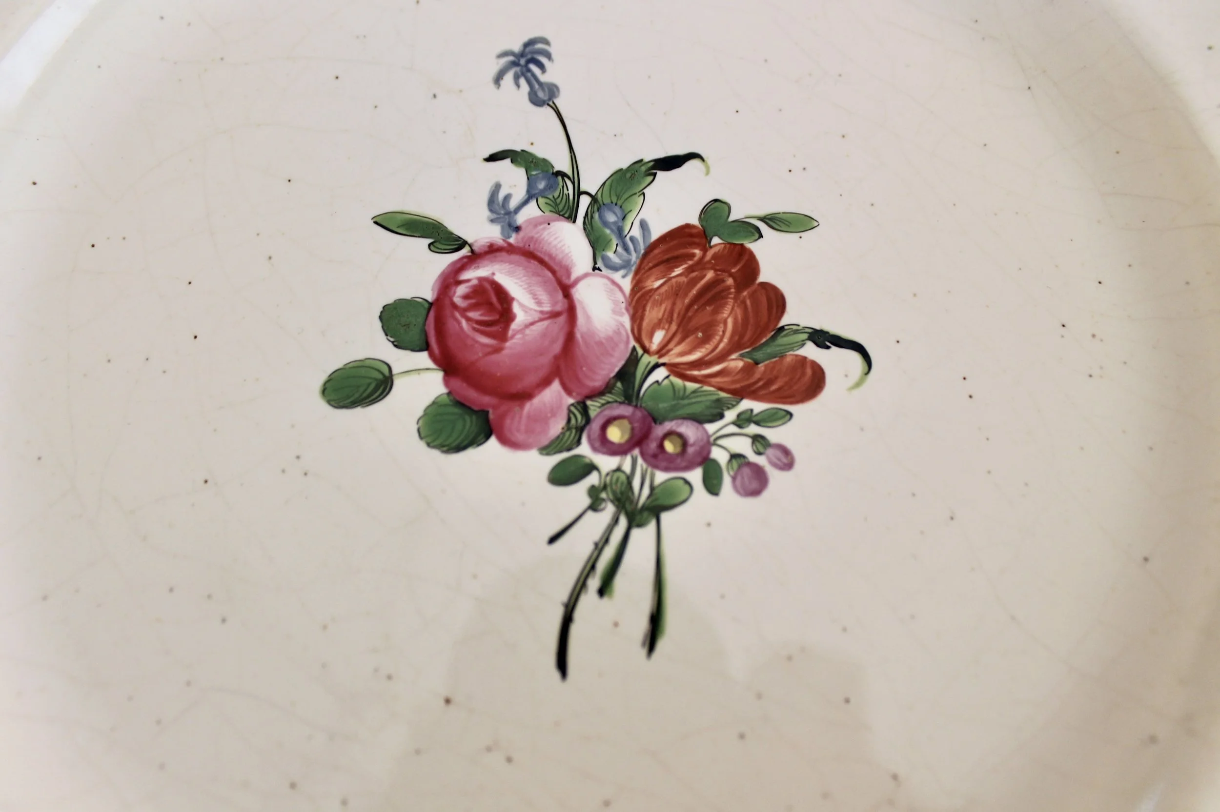 Antique French Faience Plates, Pink Floral